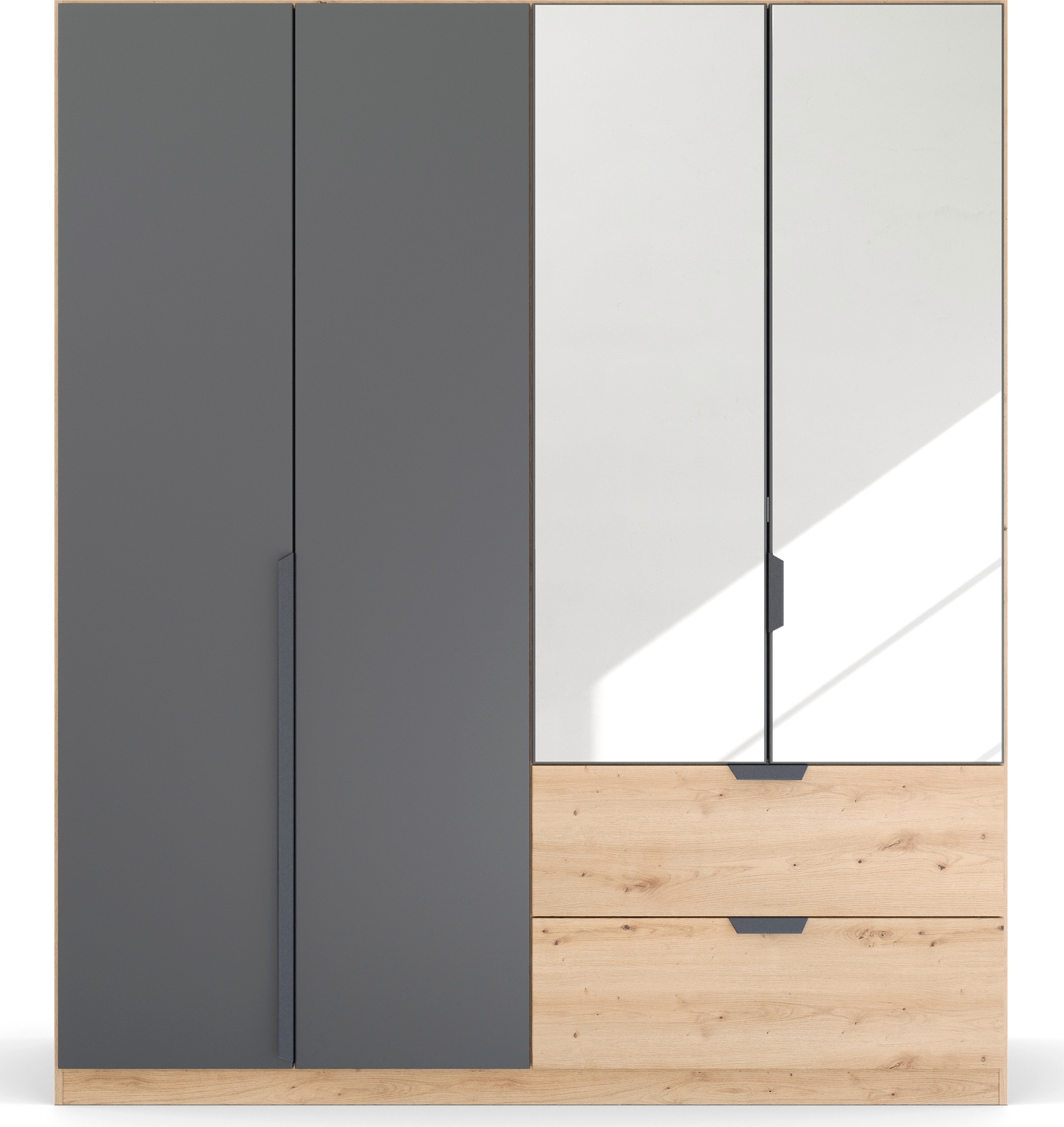rauch Drehtürenschrank »Kleiderschrank Schrank Garderobe Ankleide DARK&WOOD BY QUADRA SPIN« Breiten: 181/226/271 cm, Höhe 210 cm,  im Industrial Style mit Schubkästen in Eiche Dekor, mit Spiegel