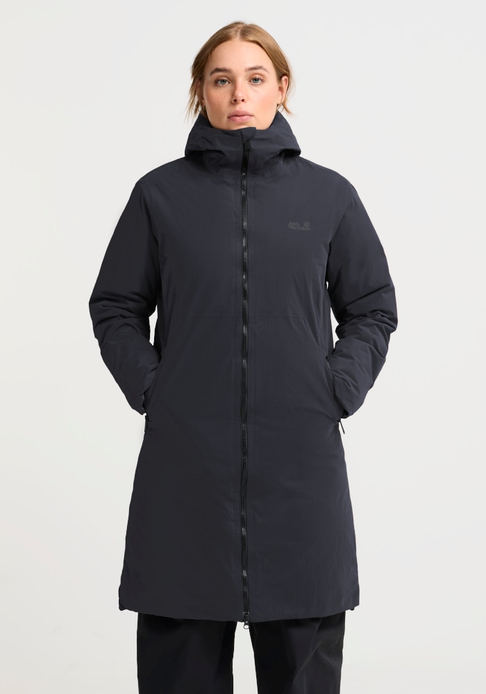 Jack Wolfskin Daunenmantel »FIORA BAY COAT W RDS« für sportliche Outdoor- und Wandereinsätze, langer Schnitt