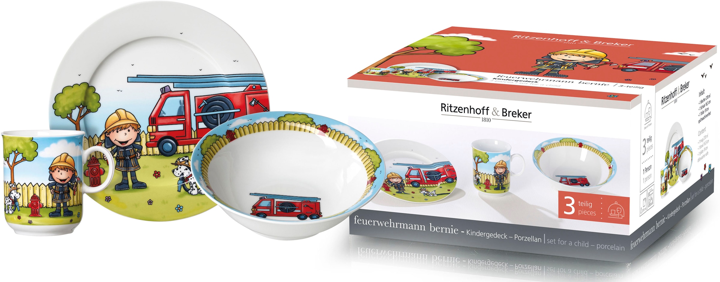 Ritzenhoff & Breker Kindergeschirr-Set »Feuerwehrmann Bernie«, (Set, 3 tlg.)