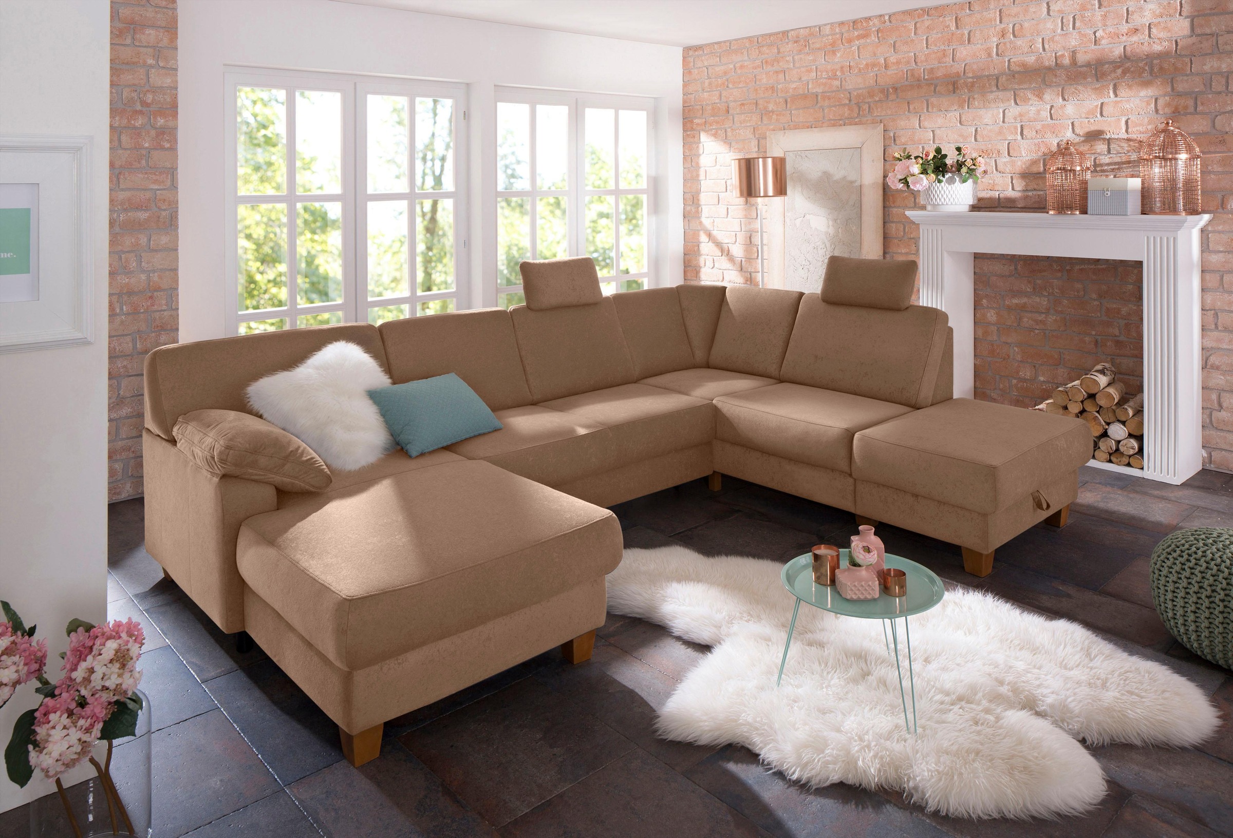 Home affaire Wohnlandschaft »Belfort U-Form« mit Federkern, wahlweise mit Bettfunktion und Stauraum