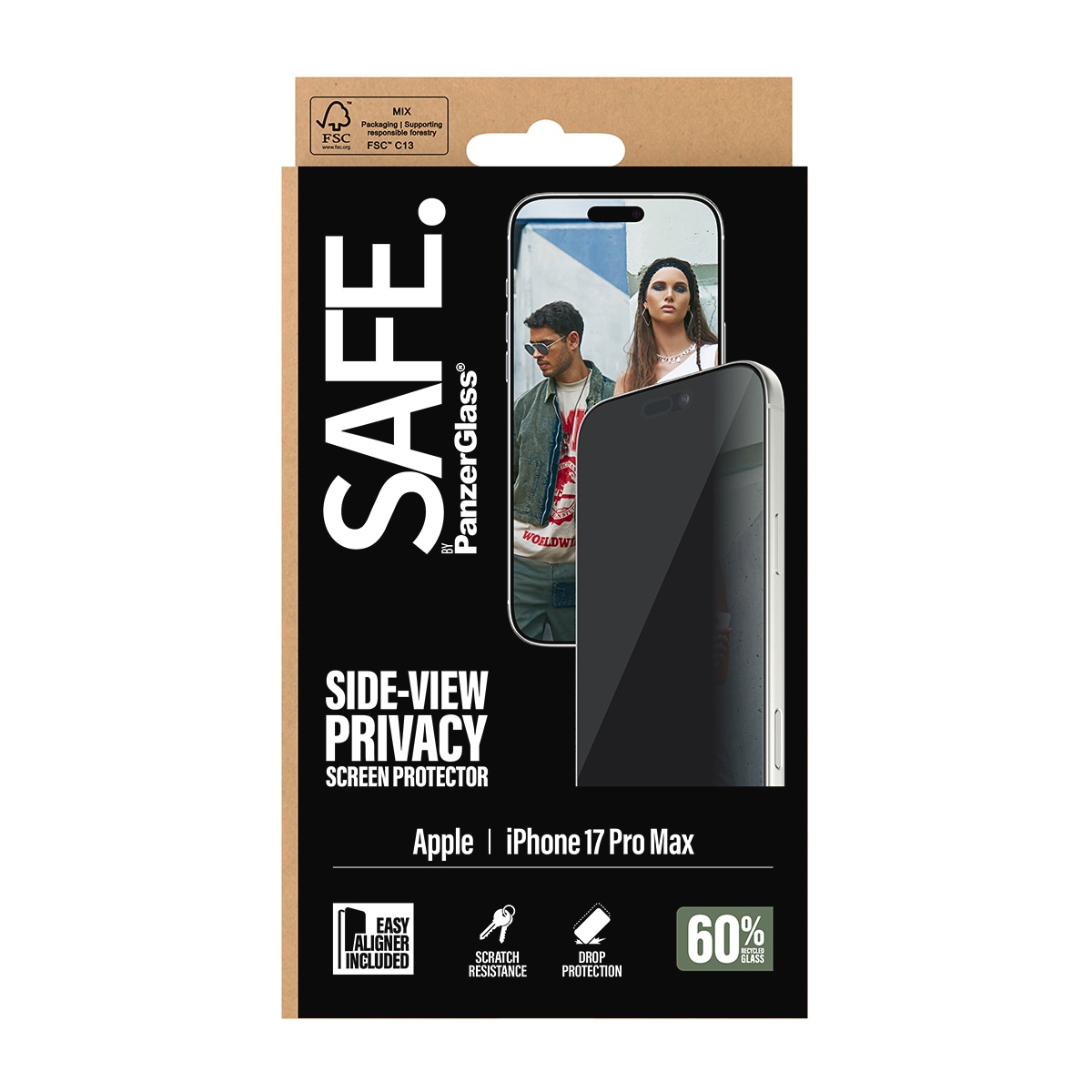 SAFE by PanzerGlass Displayschutzglas »Side-View Privacy Screen Protector« für Apple iPhone 17 Pro Max Displayschutzfolie, Schutzfolie, Bildschirmschutz, kratz- & stoßfest