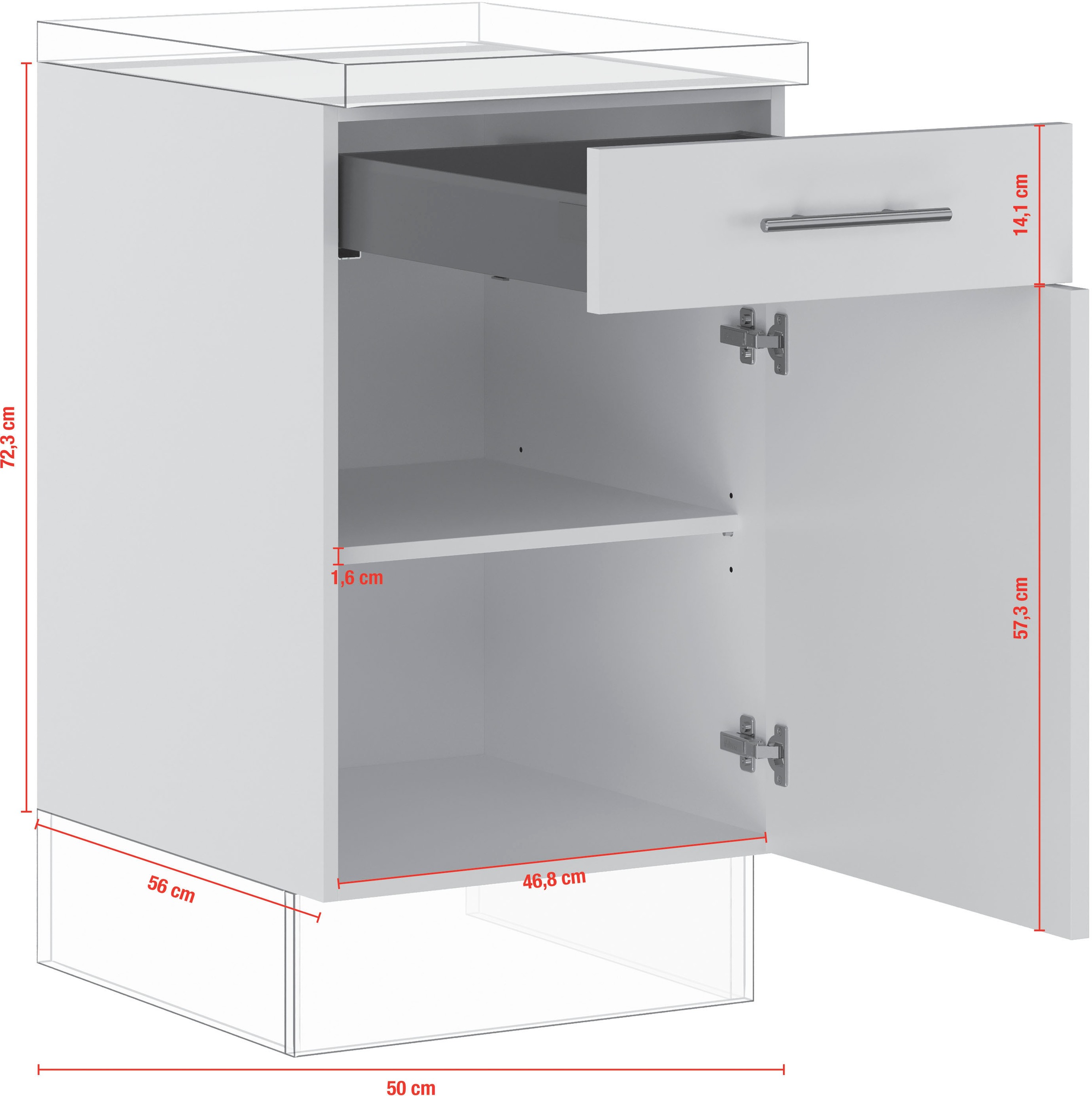 IMPULS KÜCHEN Unterschrank »"Prag und Valencia", Breite/Höhe: 50/72,3 cm«, vormontiert, mit Soft-Close