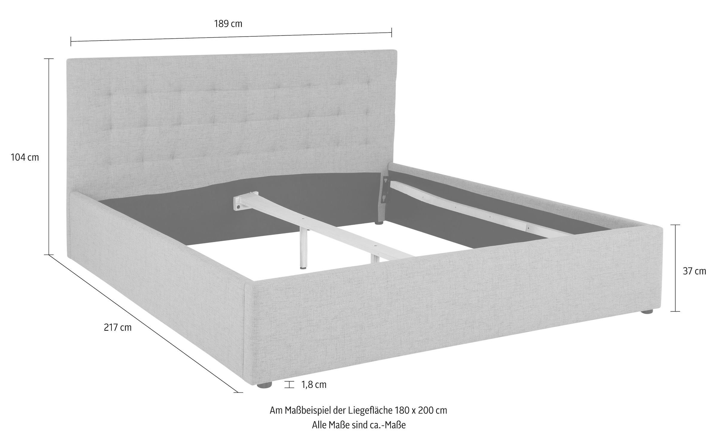 Home affaire Polsterbett »Hamar, Knopfsteppung im Kopfteil, bis 250 KG belastbar«, (3 Breiten: 100cm/ 140cm/ 180cm), in verschiedenen Größen und Stoffen und Farben