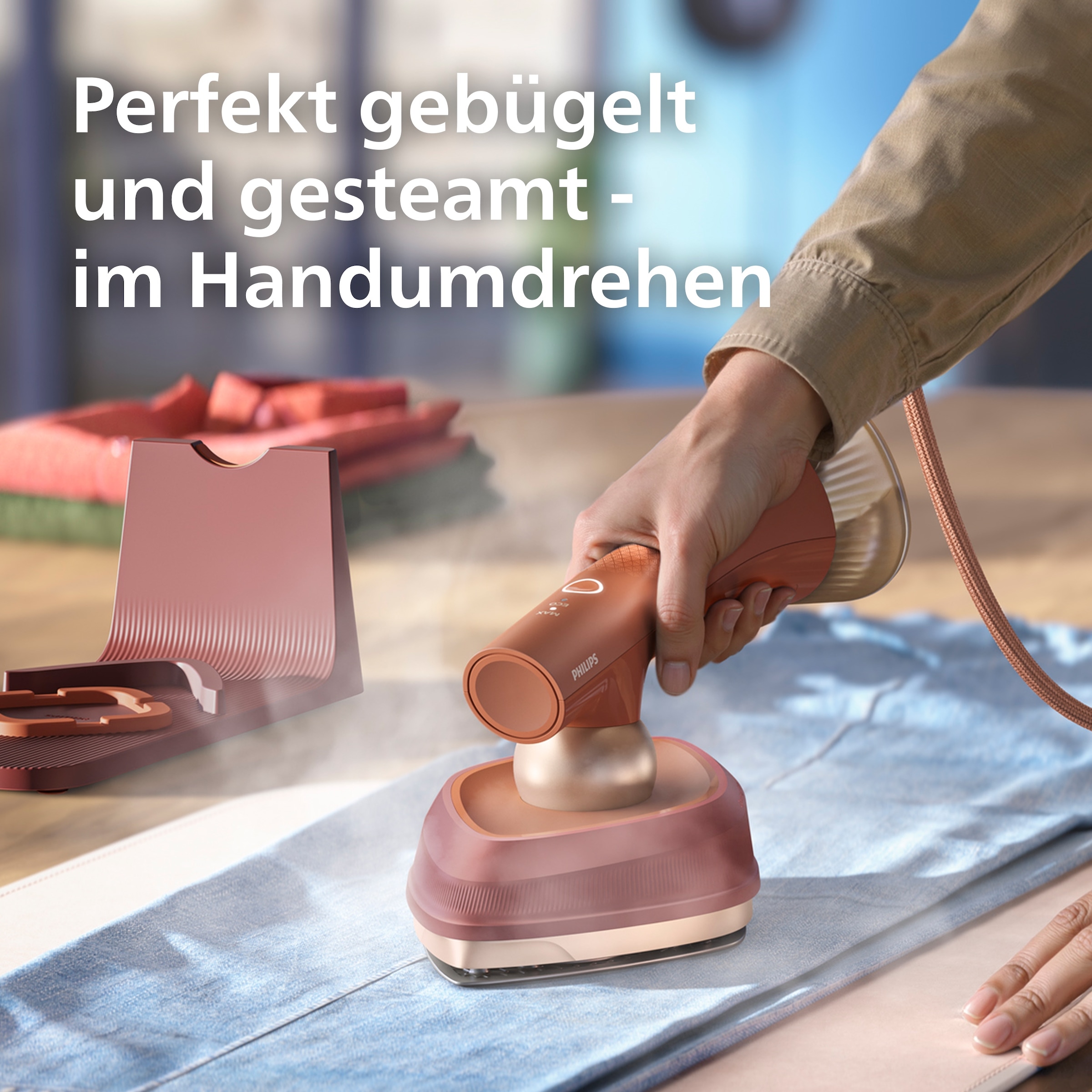 Philips Dampfbügeleisen »GC213/50 OneTurn 2-in-1 Bügeleisen & Steamer, StyleMat & Dock inkl.« 1800 W 1800 W, SteamGlide Plus, 200ml Wasserbehälter und 90 g Dampfstoß
