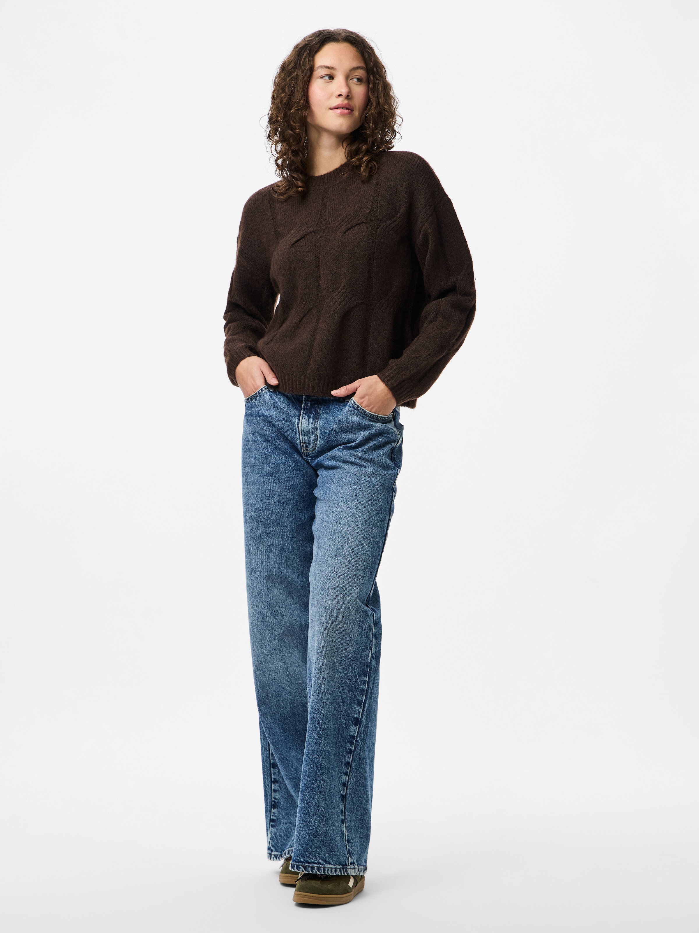 pieces Strickpullover »PCJENNA LS O-NECK CABLE KNIT NOOS BC«