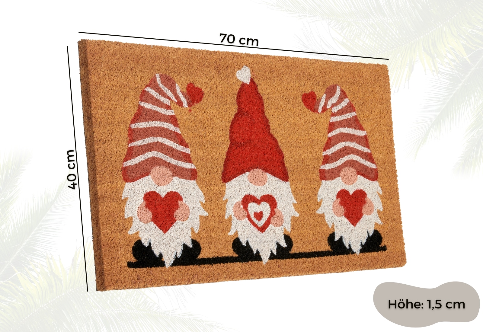 HANSE Home Fußmatte »Kokos Gnome Heart«, rechteckig, 15 mm Höhe, Schmutzfangmatte, Rutschfest, Outdoor, Weihnachten, Kokosmatte, Zwerg