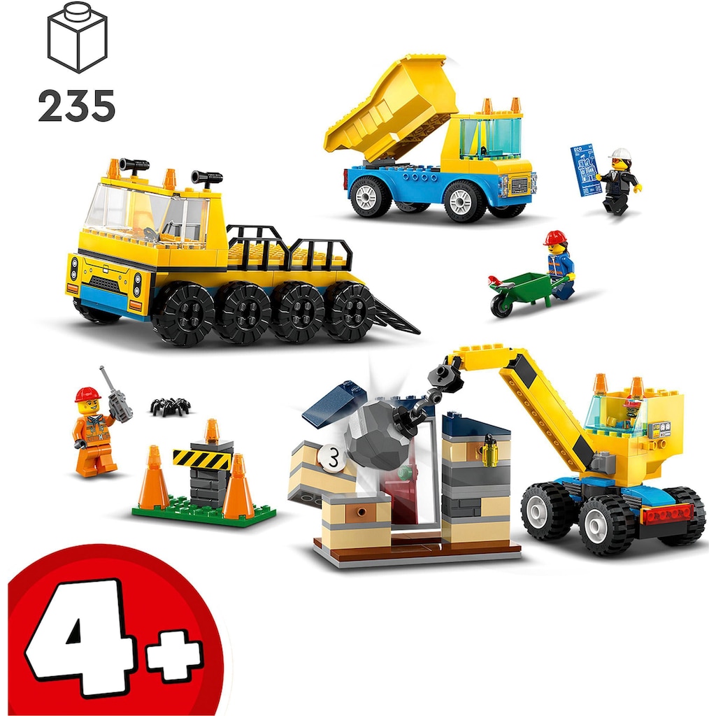 LEGO® Konstruktionsspielsteine »Baufahrzeuge und Kran mit Abrissbirne (60391), LEGO® City«, (235 St.), Made in Europe