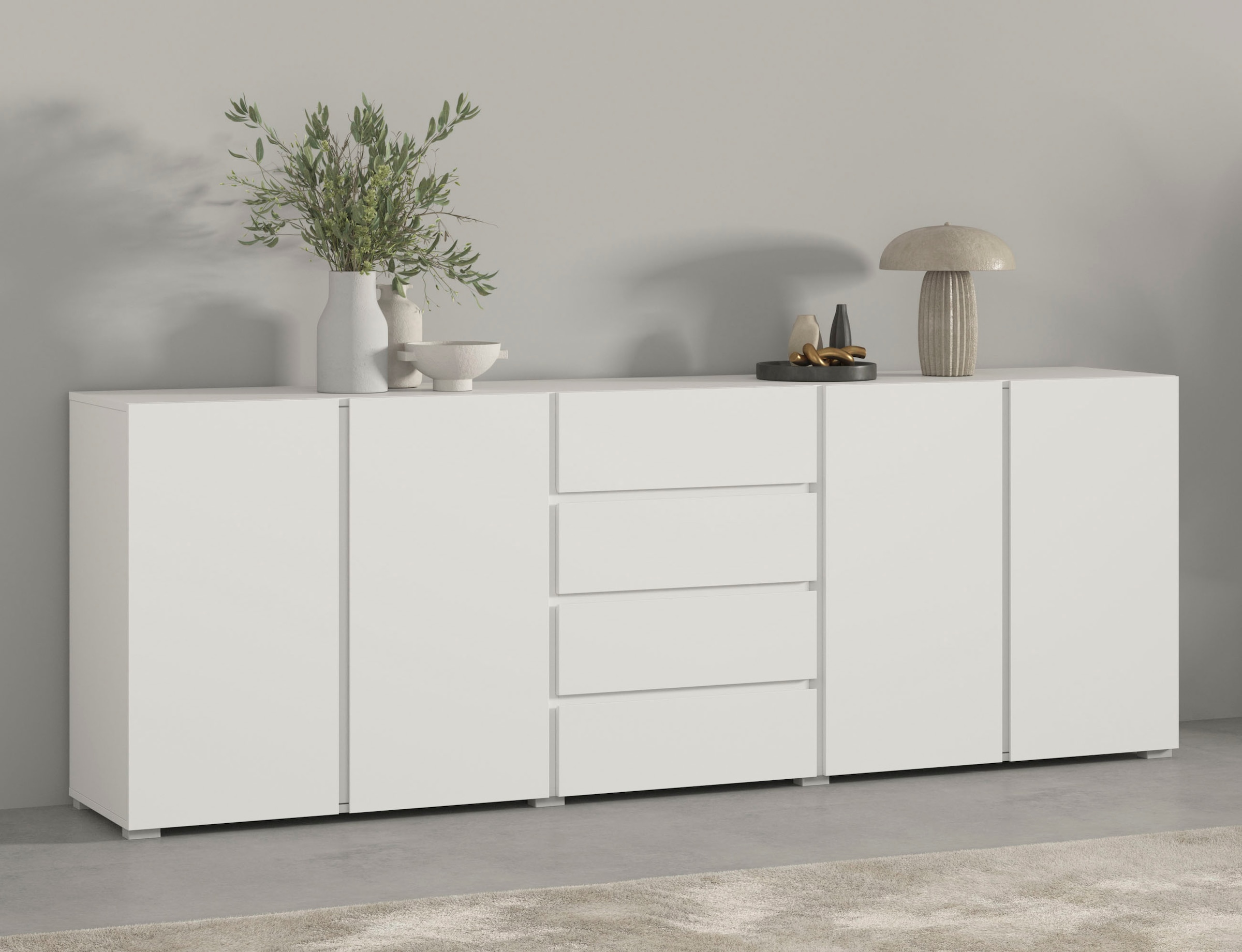 OTTO home Sideboard »Metric,Breite 222 cm, grifflose Kommode 4 Türen/4 Schubkästen« Schubladenschrank mit viel Stauraum, Einlegeböden verstellbar