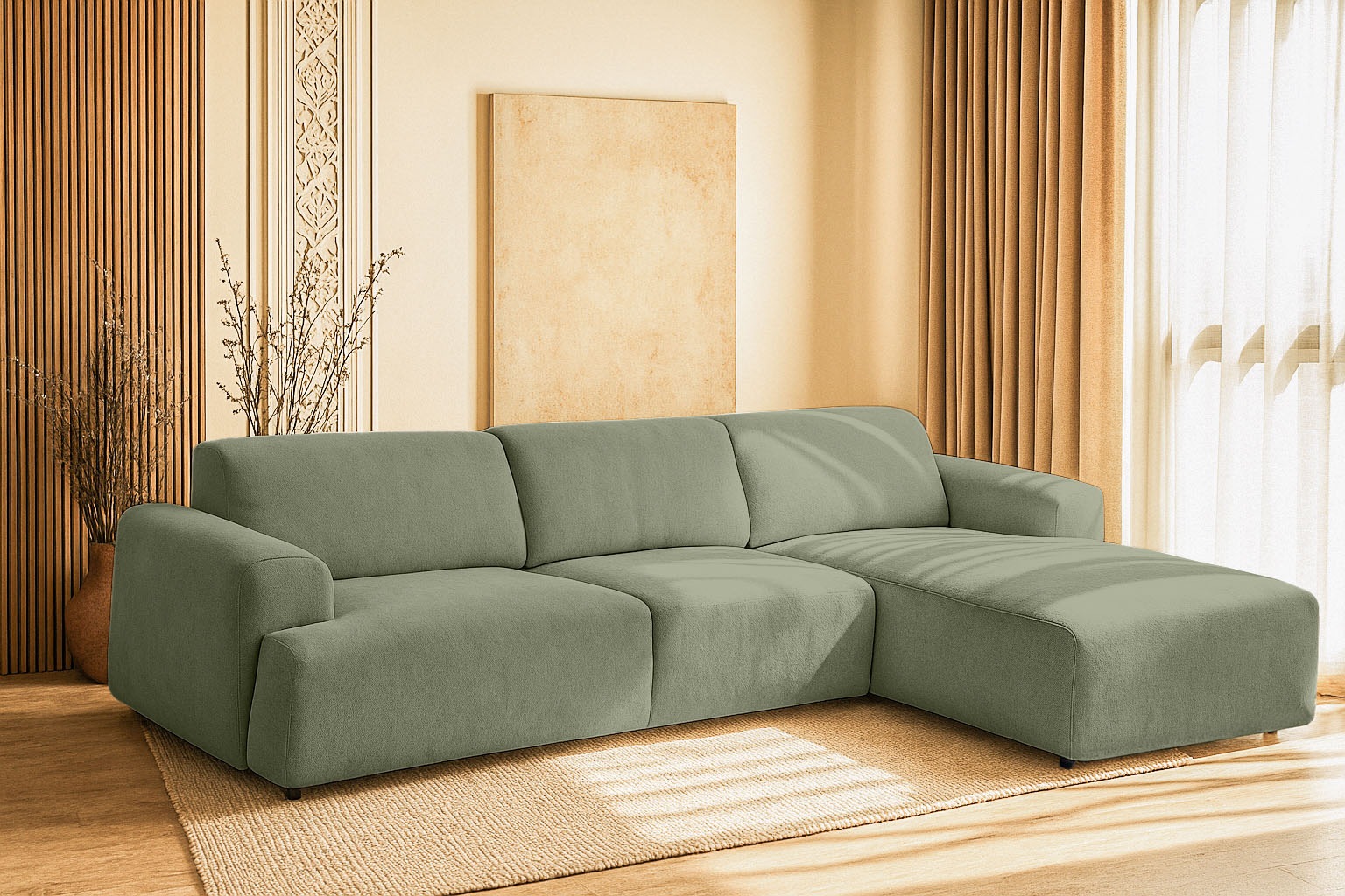 andas Ecksofa »Linkka, Breite 301 cm«, L-Form, in einem weichen Chenille-Stoff, mit Wellenunterfederung