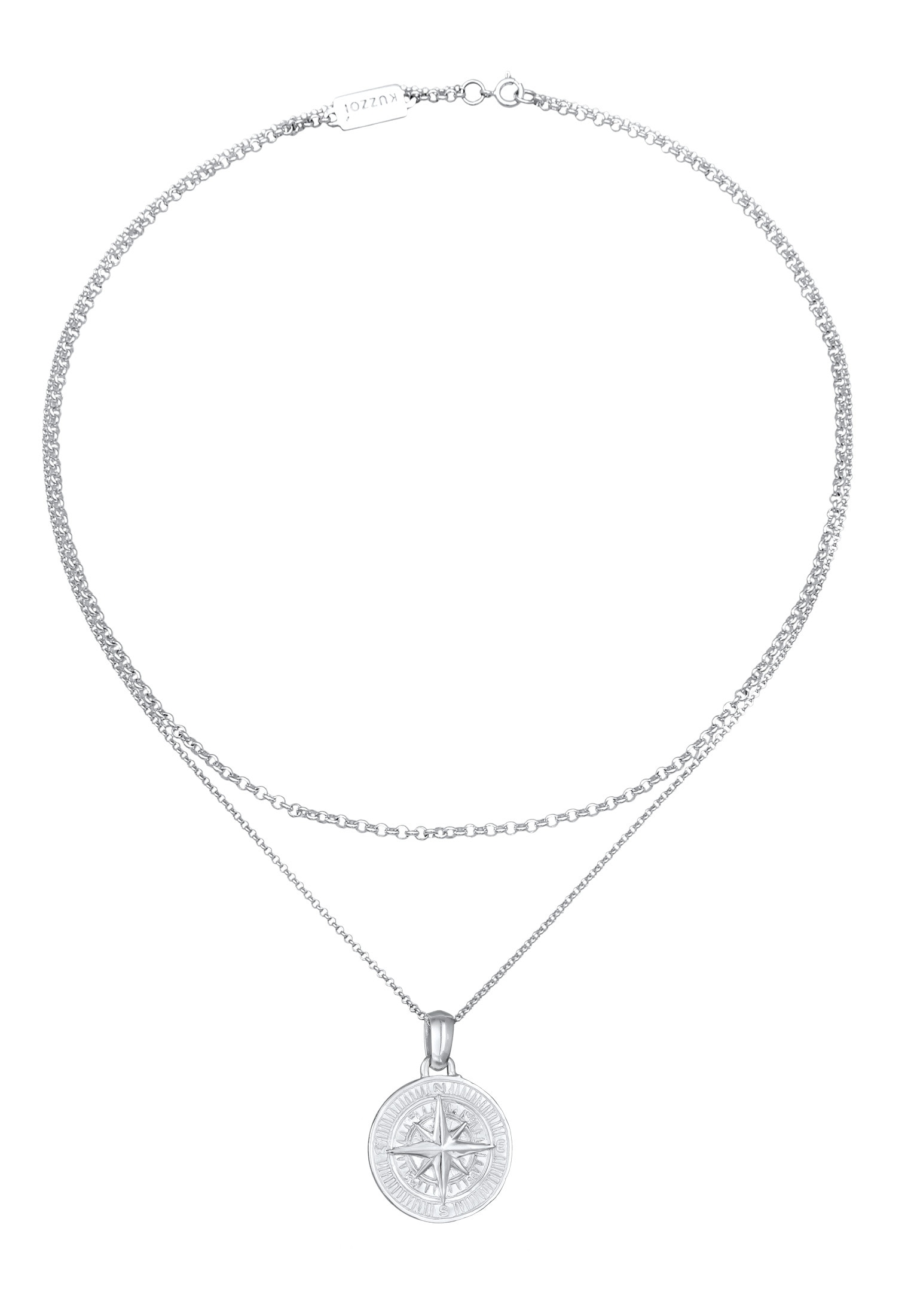 Kuzzoi Kette mit Anhänger »Halskette Herren Layer Kompass Maritim 925 Silber«