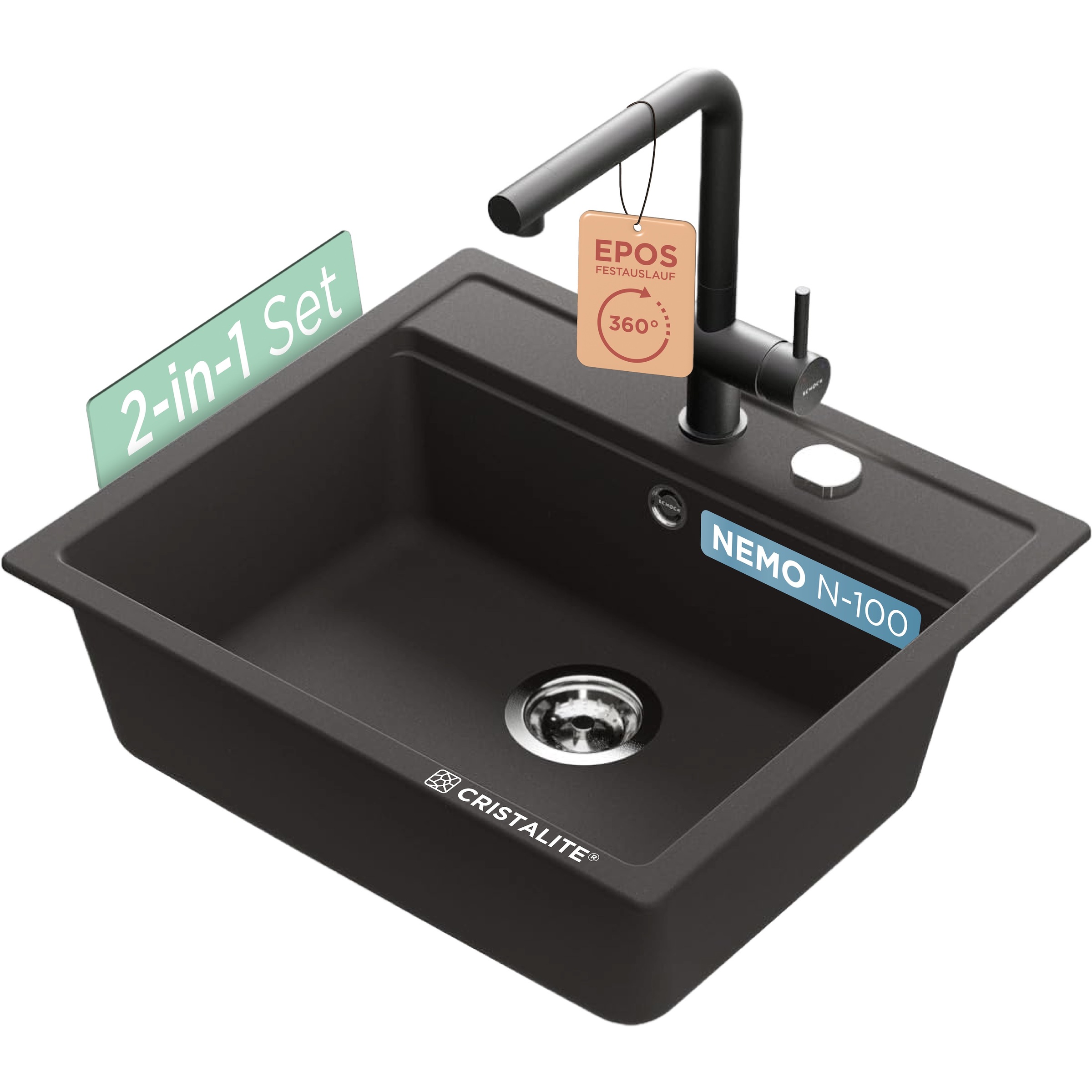 Schock Granitspüle "Nemo N-100 und Armatur Epos" Set, 2 Stk. tlg. bestehend aus Spüle und Armatur