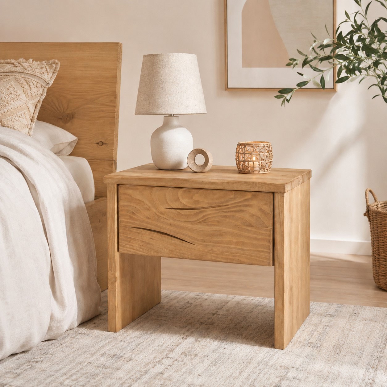 OTTO home Nachtkonsole "Ultima Balkenbett Doppelbett, Füße mit Kufenform" Massivholz, Skandinavisches Design, Robust, stabil, FSC zertifiziert