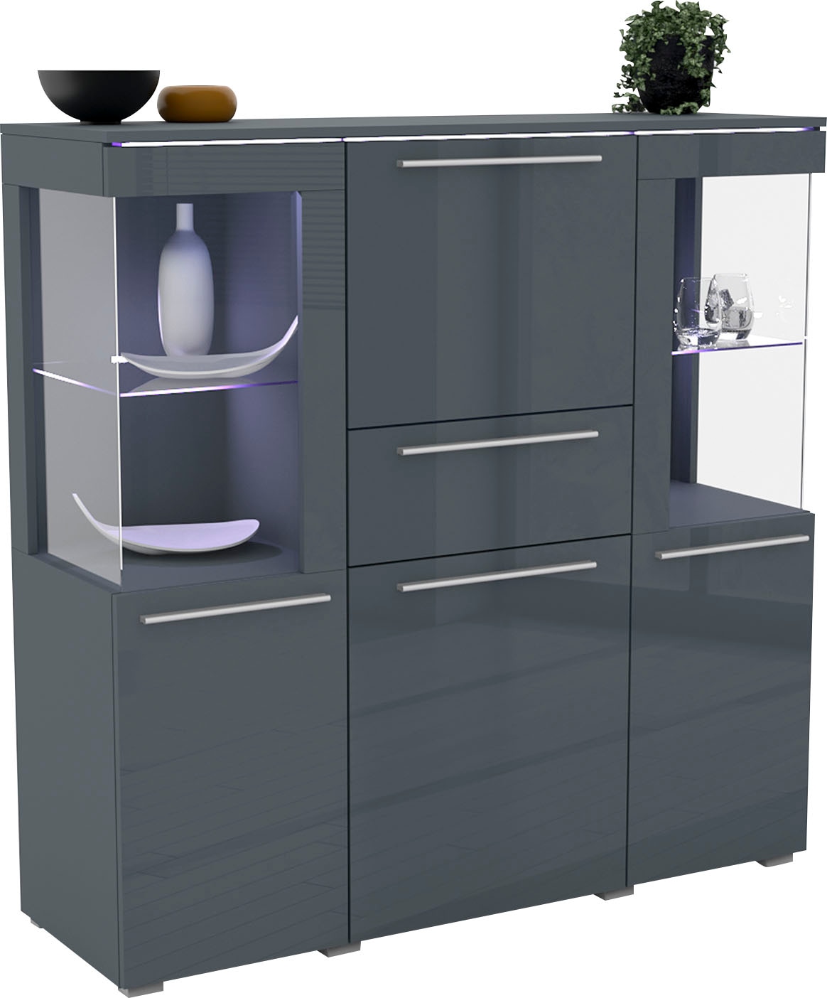 INOSIGN Highboard »India,Breite 130cm, stilvolle Hochkommode 3Türen, Klappe und Schublade«, Hochschrank viel Stauraum, Einlegeböden verstellbar,ohne Beleuchtung