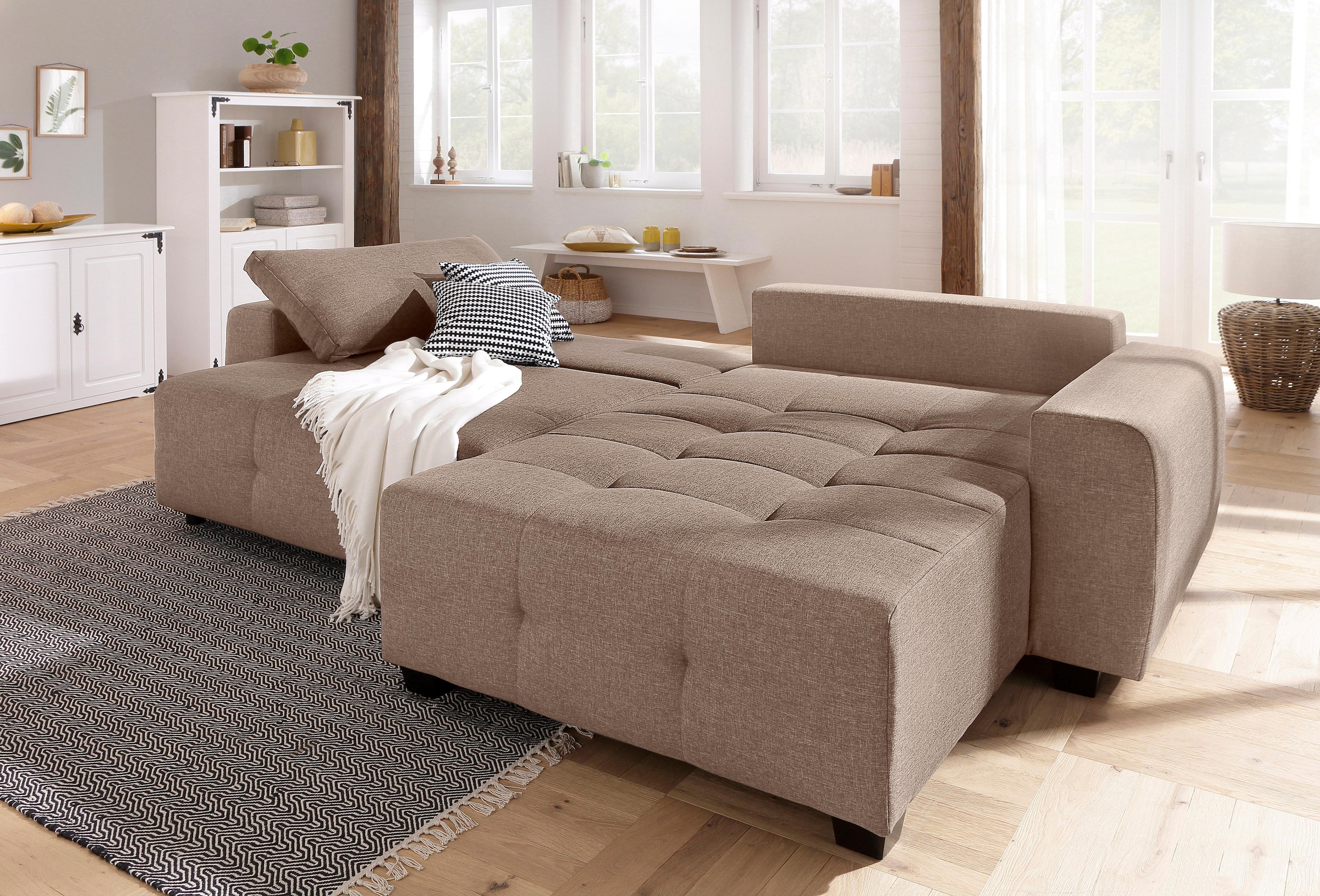 Home affaire Ecksofa »Bella L-Form, B: 254 cm«, mit 2 Zierkissen, optional Bettfunktion & Bettkasten, Federkern
