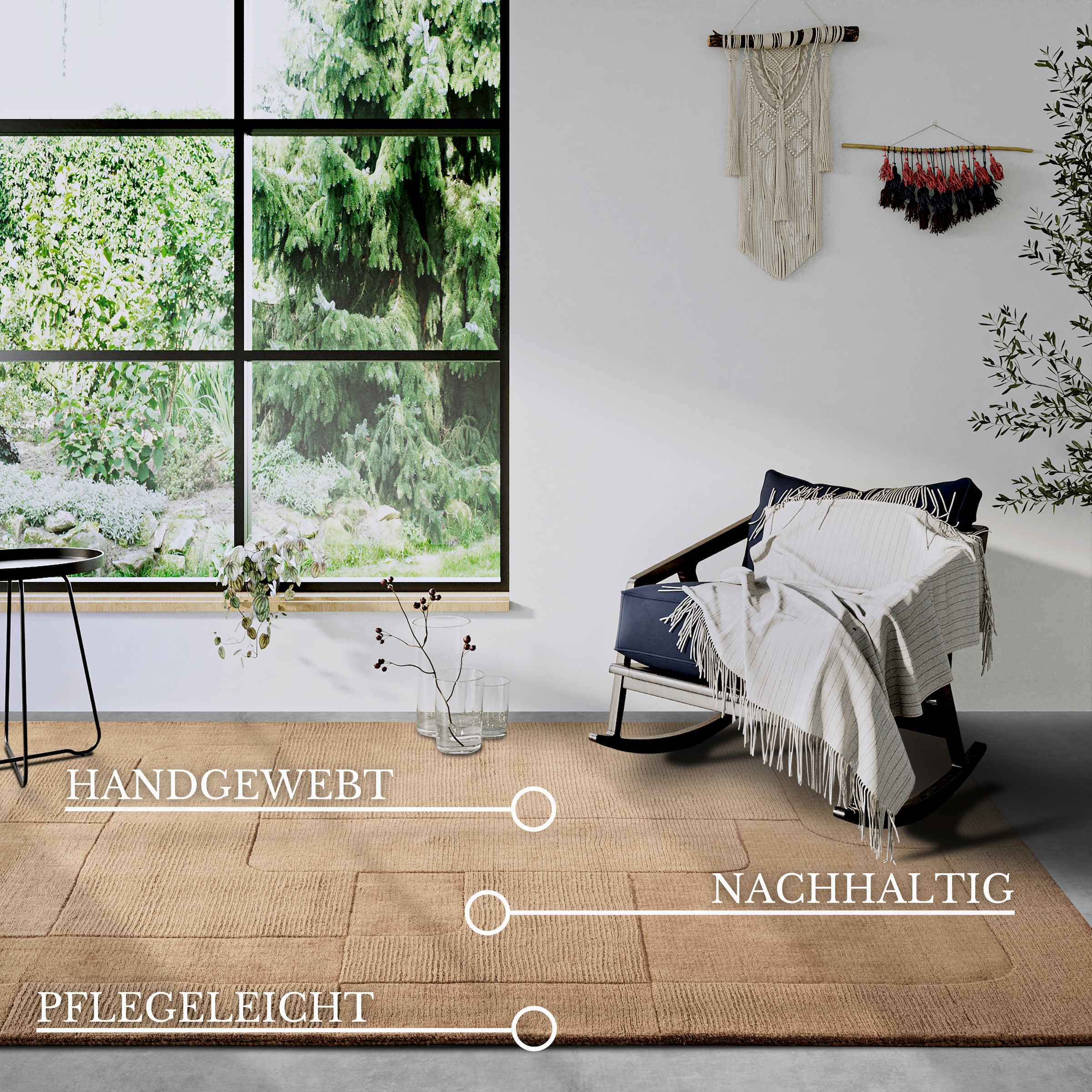 Villeroy & Boch Wollteppich »Charlotte«, rechteckig, 10 mm Höhe, Läufer, Handgewebt, Wolle, Natur, Läufer, Wohnzimmer, Geometrie