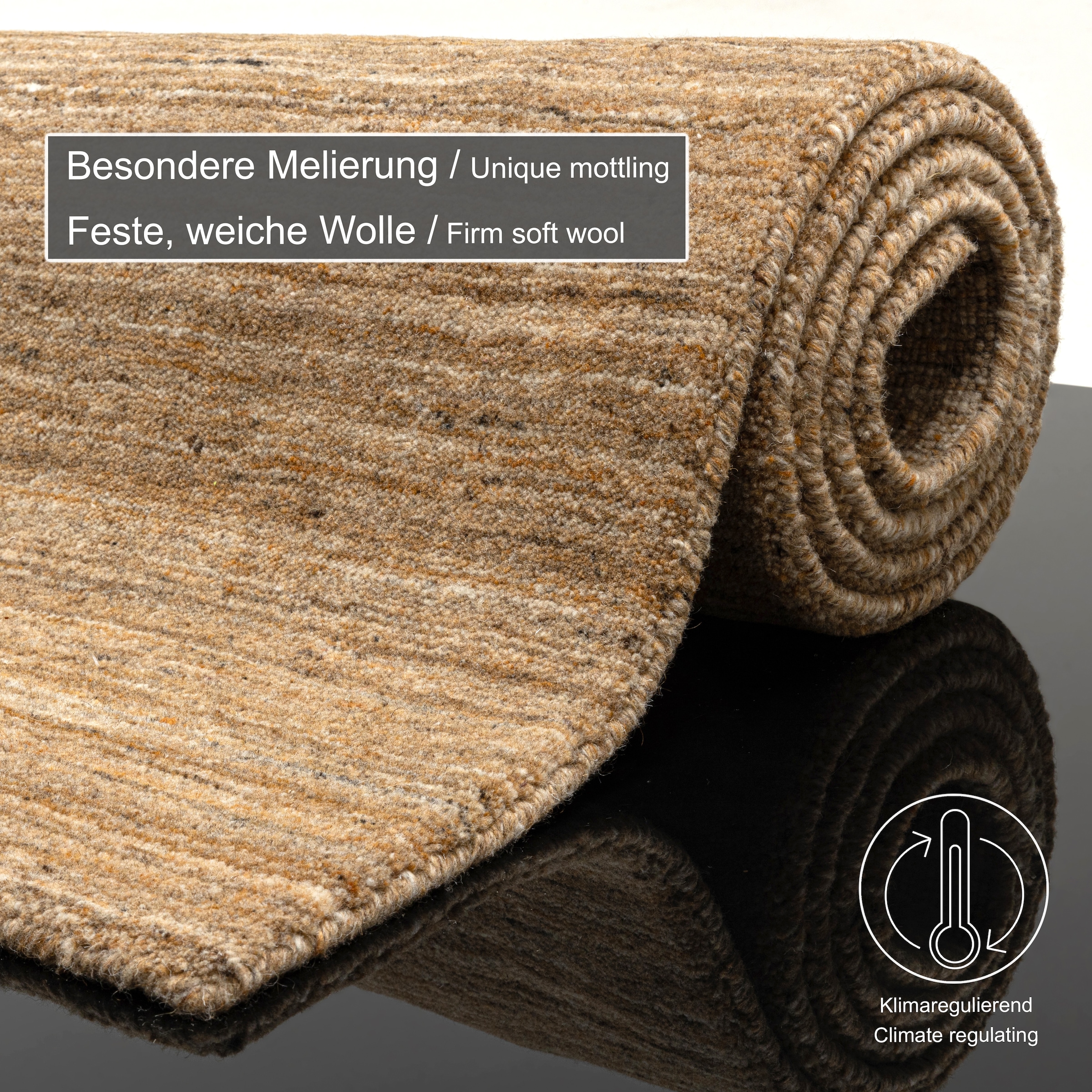 THEKO Wollteppich »Pure UNI« rechteckig 14 mm Höhe Handwebteppich, meliert, reine Wolle, handgewebt