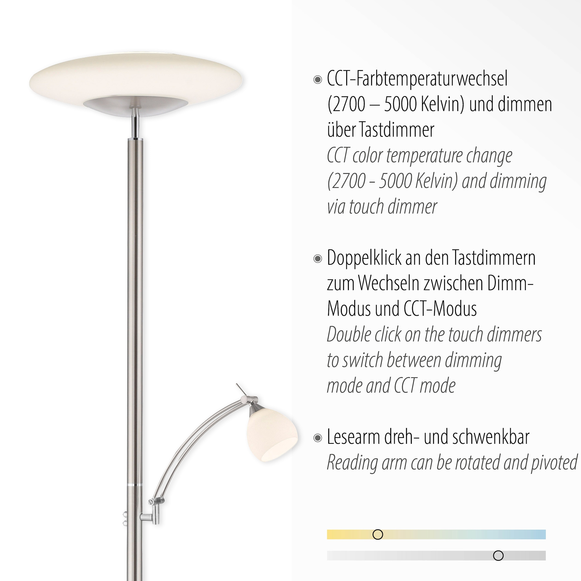 Paul Neuhaus Stehlampe »TROJA«, 2 flammig-flammig, LED, CCT - tunable  white, dimmbar über Tastdimmer, Memory online kaufen | mit 3 Jahren XXL  Garantie