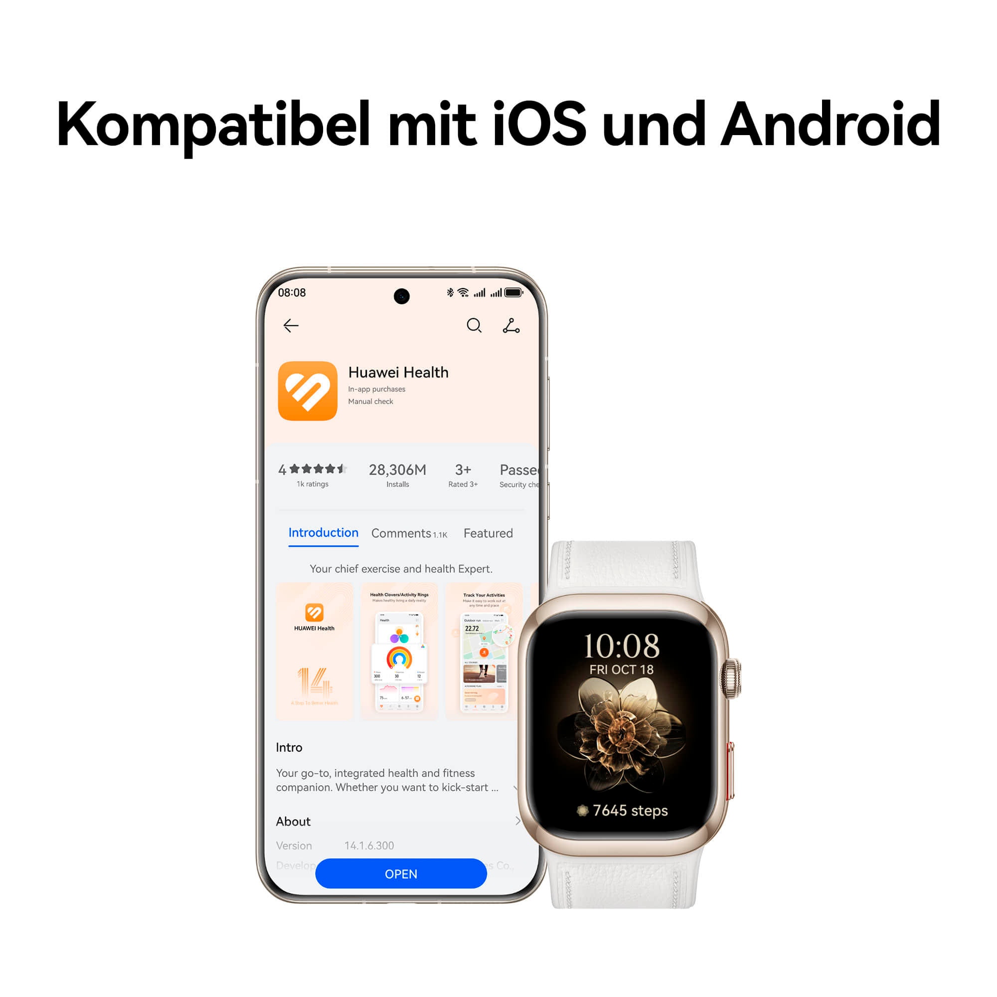 Huawei Smartwatch »Watch D2«, (4,62 cm / 1,82 Zoll), 4 GB, 4,62cm (1,82 Zoll) AMOLED, EKG, IP68, bis zu 5 Tage Akkulaufzeit)