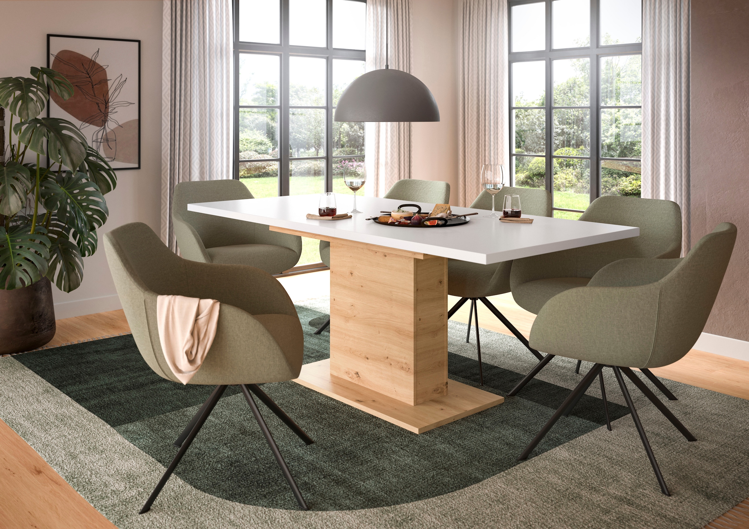 INOSIGN Esstisch »Motus, ausziehbar 150 -190 cm, inklusive 40 cm Einlegeplatte«, (Set, 1 St.), Säulengestell mit Bodenplatte, Tisch, Küchentisch, Esszimmer, Küche