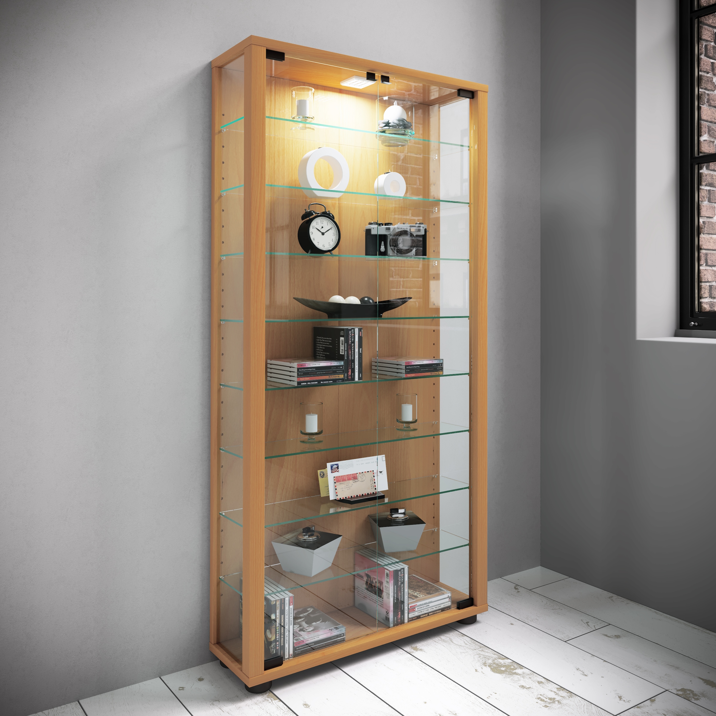 VCM Standvitrine »Holz Glas Stand Vitrine Sammelvitrine Lumo Maxi«