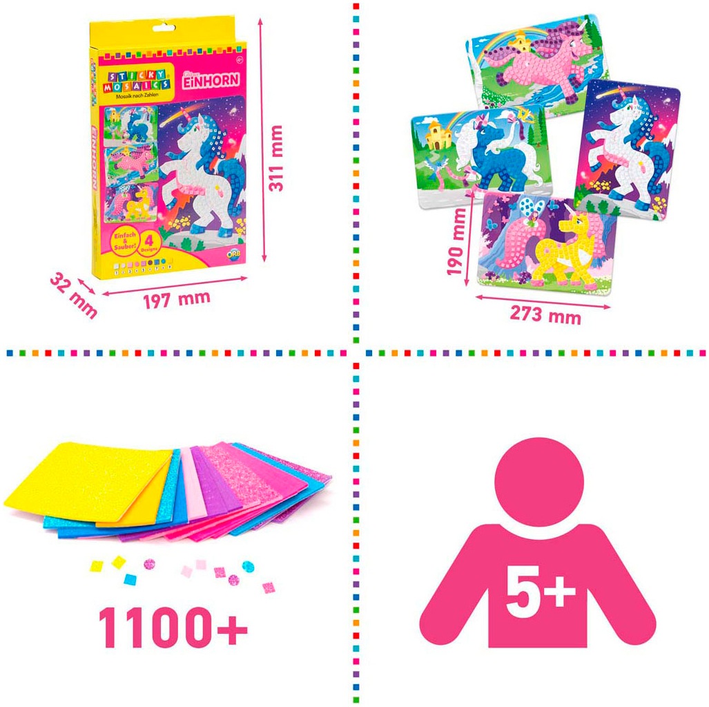 Sticky Mosaics Kreativset »Sticky Mosaics, Glitzer Einhorn«