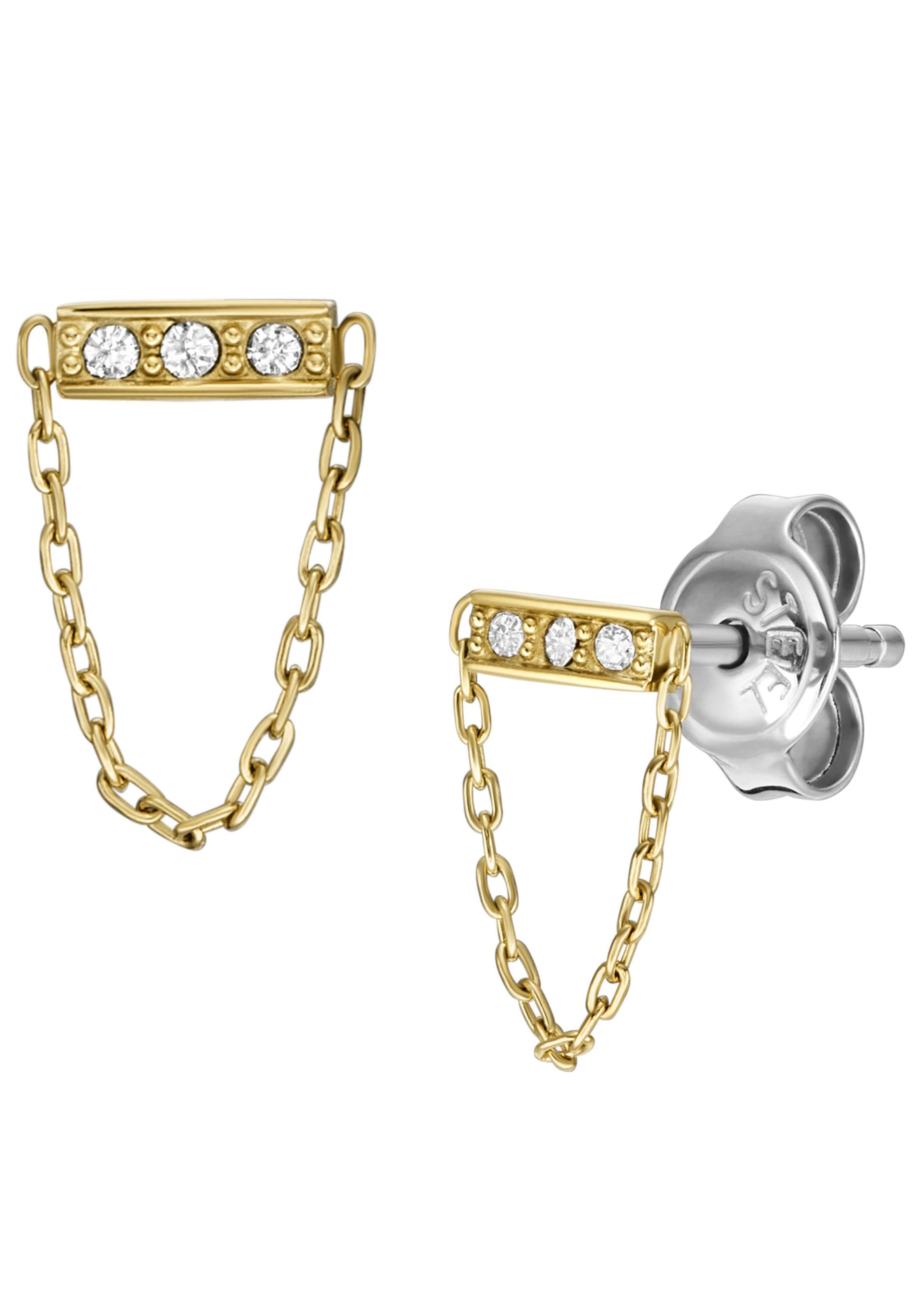 Fossil Paar Ohrstecker »JEWELRY ALL STACKED UP TWO-TONE, JF04595710«, mit Zirkonia (synth.)