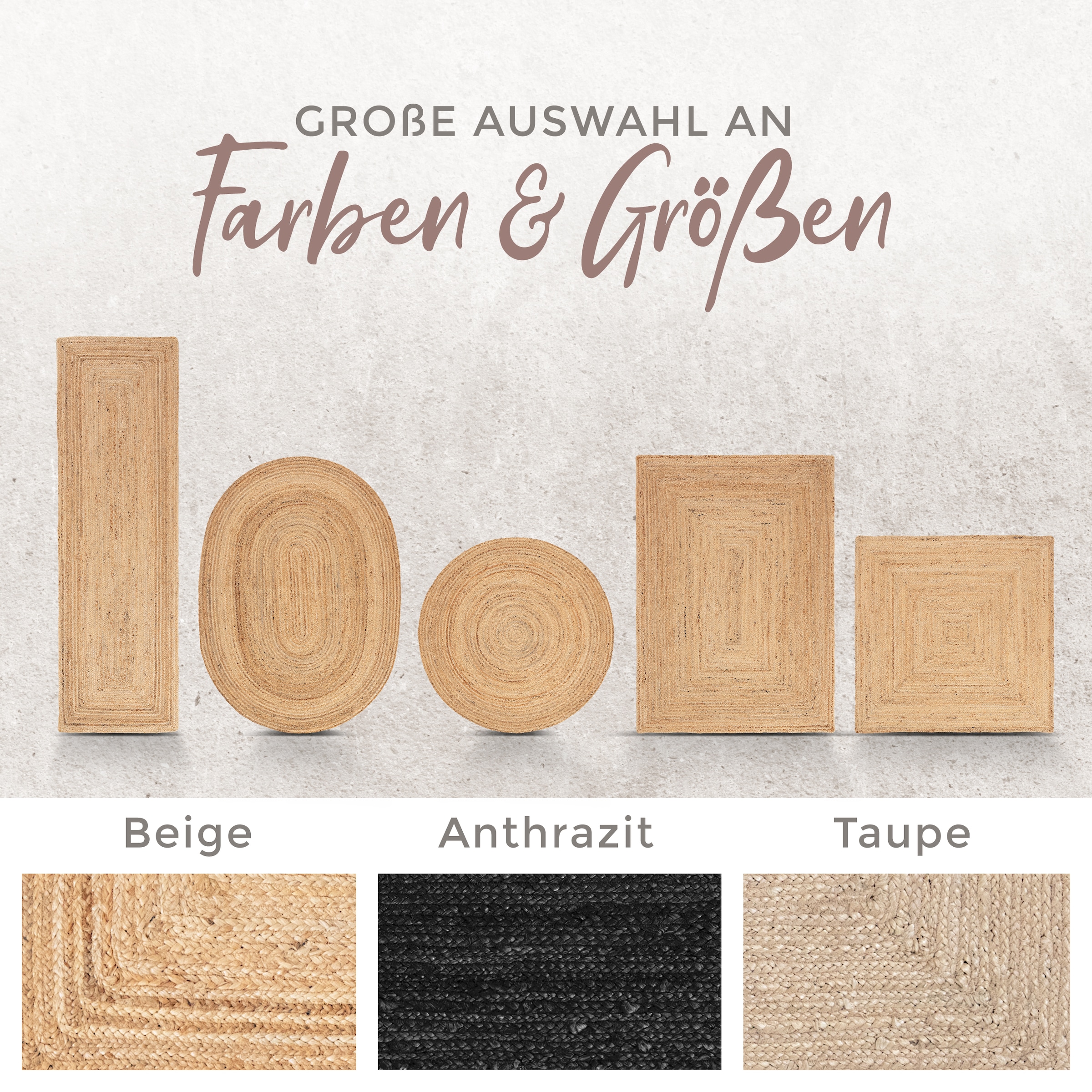 carpetfine Teppich »Nele Juteteppich Naturfaser«, rechteckig, 6 mm Höhe, geflochtener Wendeteppich aus 100% Jute, quadratisch und als Läufer