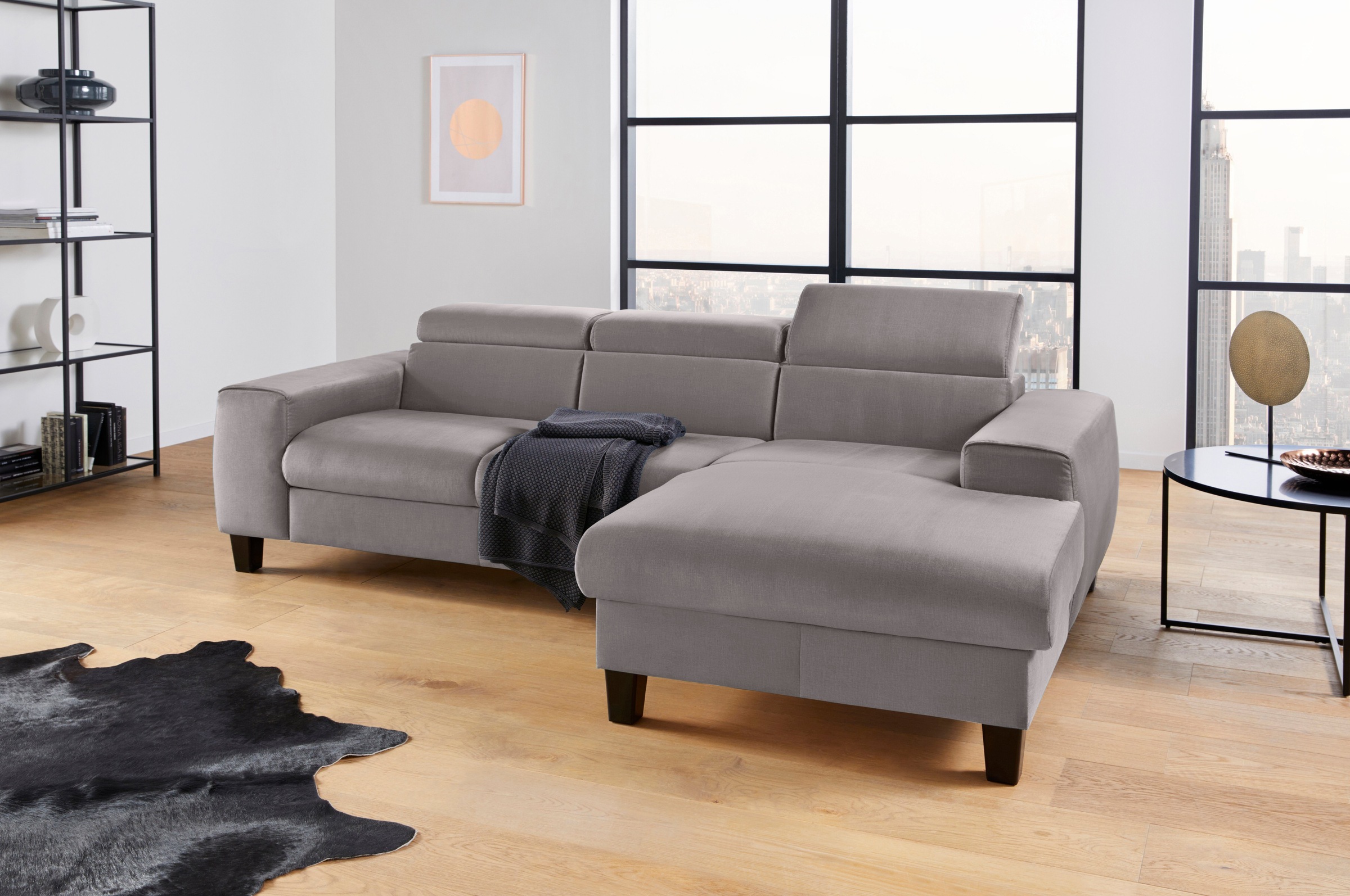 COTTA Polstergarnitur »Morven L-Form«, (Set), Set bestehend aus: Ecksofa mit Kopfteilverstellung & Hocker