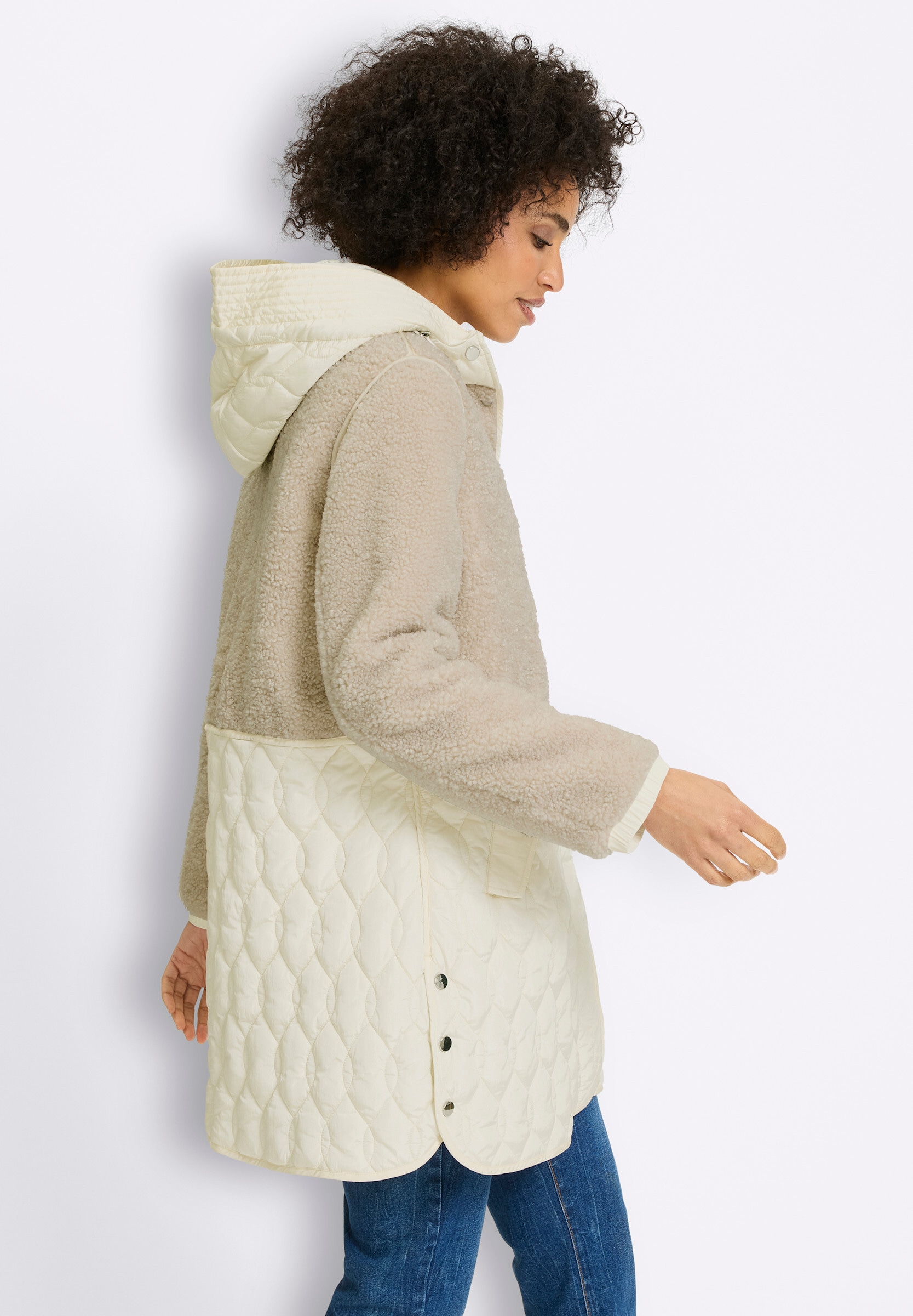 heine Steppjacke »Longjacke Longjacke Materialmix aus Teddy und Stepp« mit Kapuze