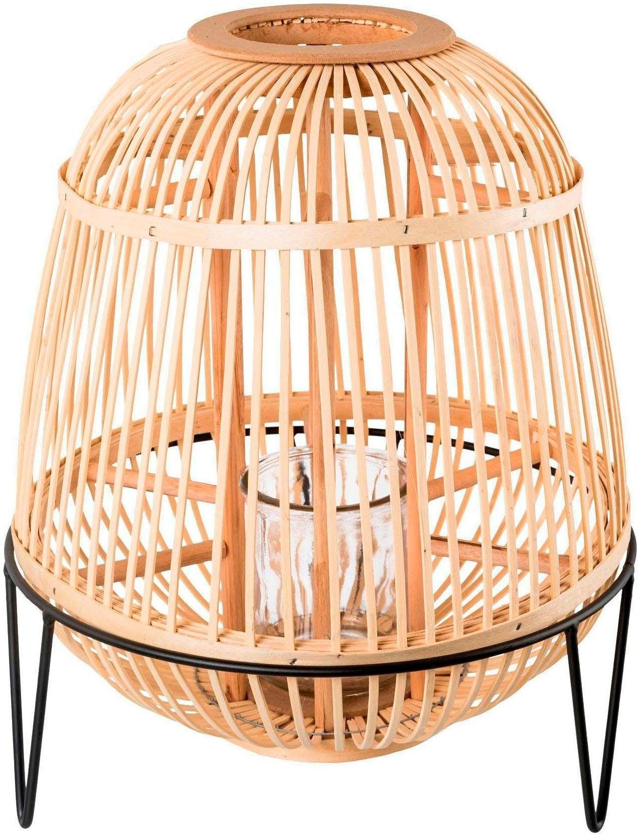 Windlicht »TROMSO«, aus Bambus, mit Glaseinsatz, mit Metallfüßen, Höhe ca. 34 cm