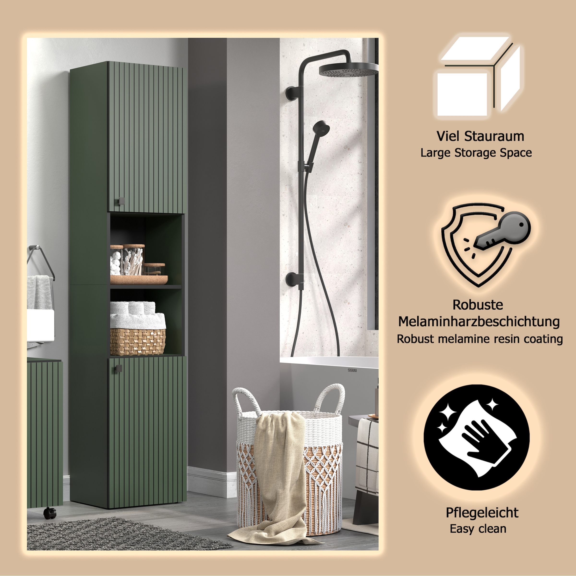 welltime Hochschrank »Amrum« 1 Stk. tlg. Badezimmerschrank mit und ohne Schublade - (B/T/H) 40-70/31/186 cm