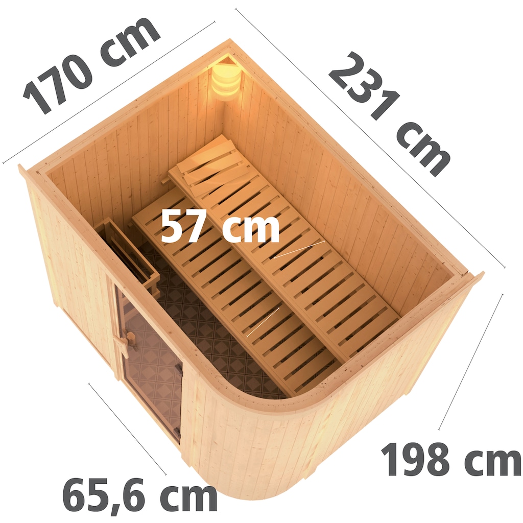Karibu Sauna »Thyra 4«, (Set), 9-kW-Ofen mit integrierter Steuerung