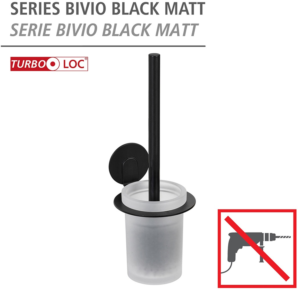 WENKO WC-Garnitur »Turbo-Loc® Modell Bivio«, aus Aluminium-Glas, Wandhalter aus Aluminium ohne Bohren, Einsatz aus Glas, mit Klobürste