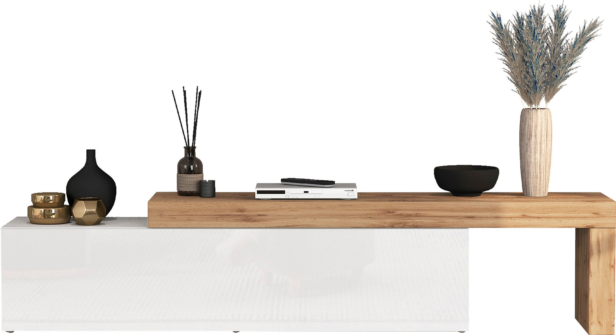 INOSIGN Lowboard »Chronos TV-Board, TV-Schrank« Breite verstellbar von 190 bis 350 cm, 1 Stk. tlg. Breite 270 cm TV-Board,Lowboard,1 Klappe und ein L-Förmiger Aufsatz