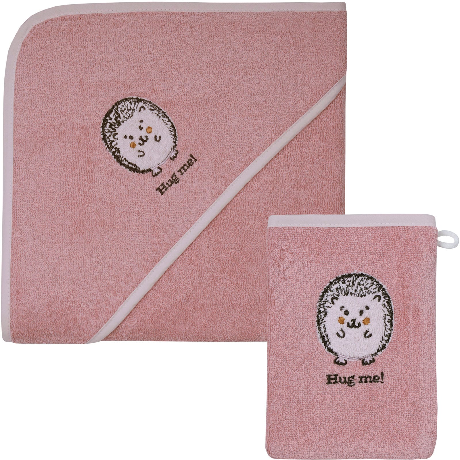 Handtuch Set »Igel rosa Kapuzenbadetuch 100/100 mit Waschhandschuh«, (Spar-Set, 2 St.,...