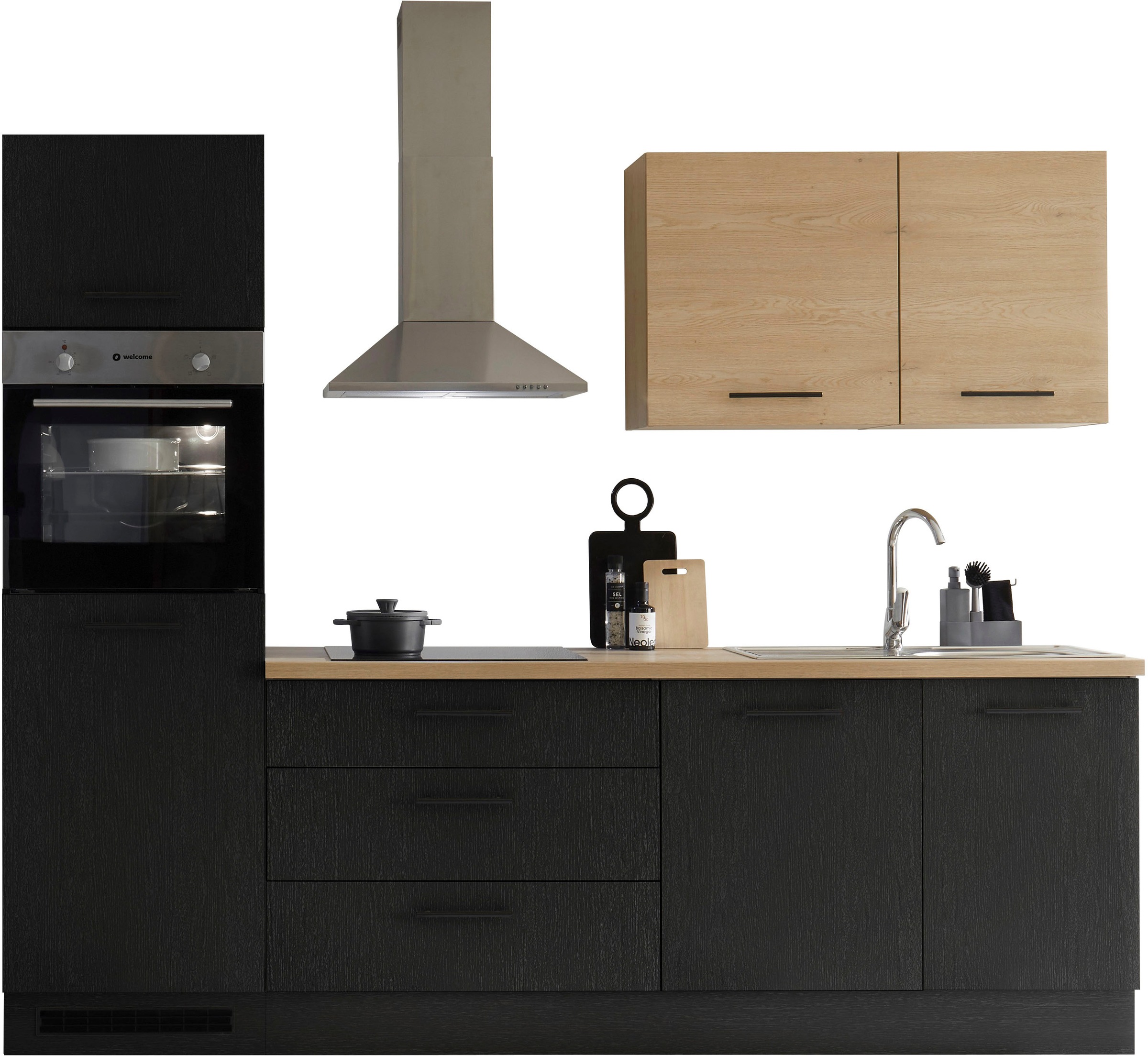 KOCHSTATION Küchenzeile »KS-Malfi« Breite 260cm, wahlweise mit E-Geräten, Arbeitsplatte 38mm Stärke