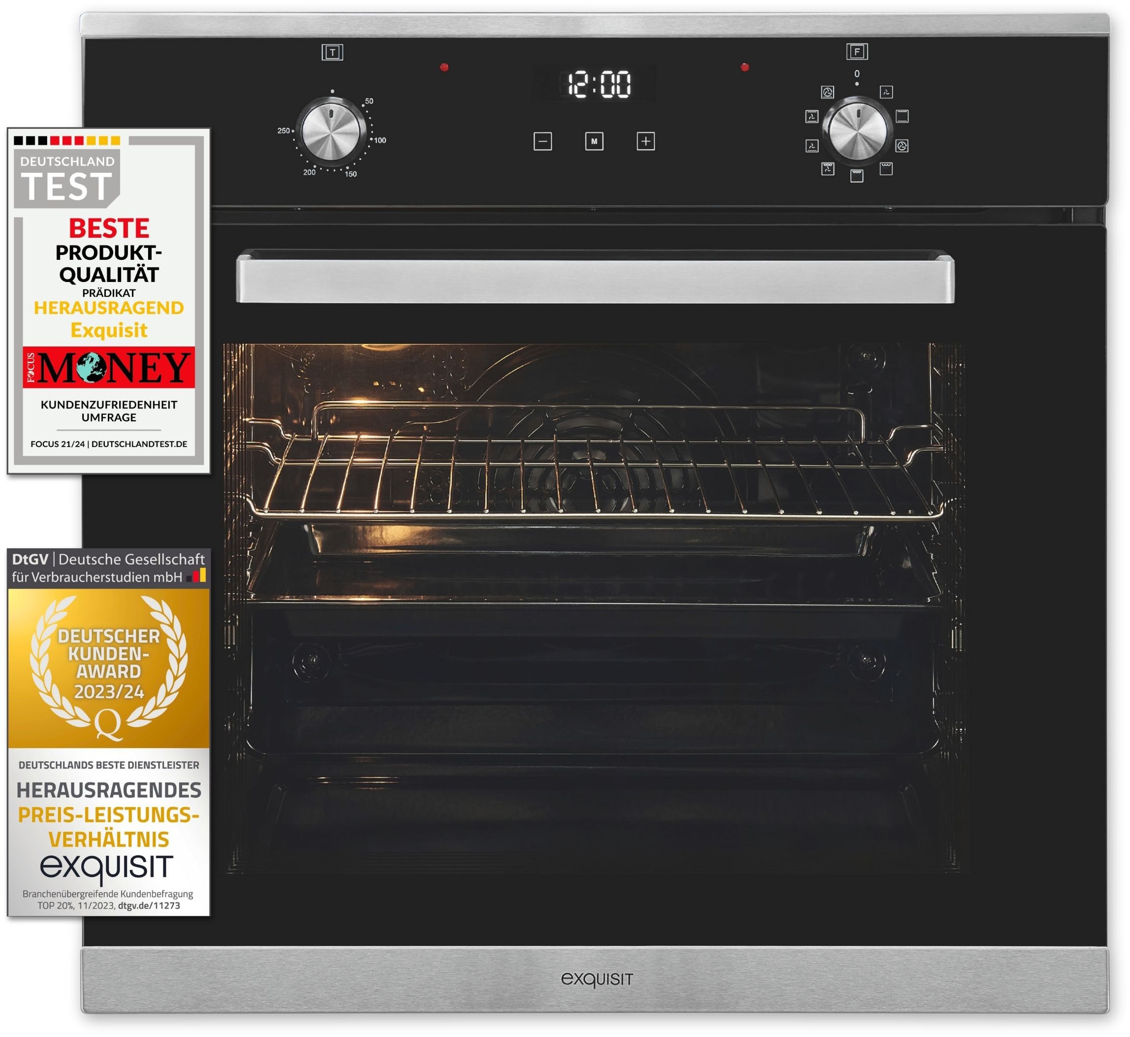 exquisit Backofen »EBE76-9-H-020 inox« mit 1-fach-Teleskopauszug Heißluft&Pizzastufe - ideal für ein Pizzabacken zuhause!Timer-Funktion