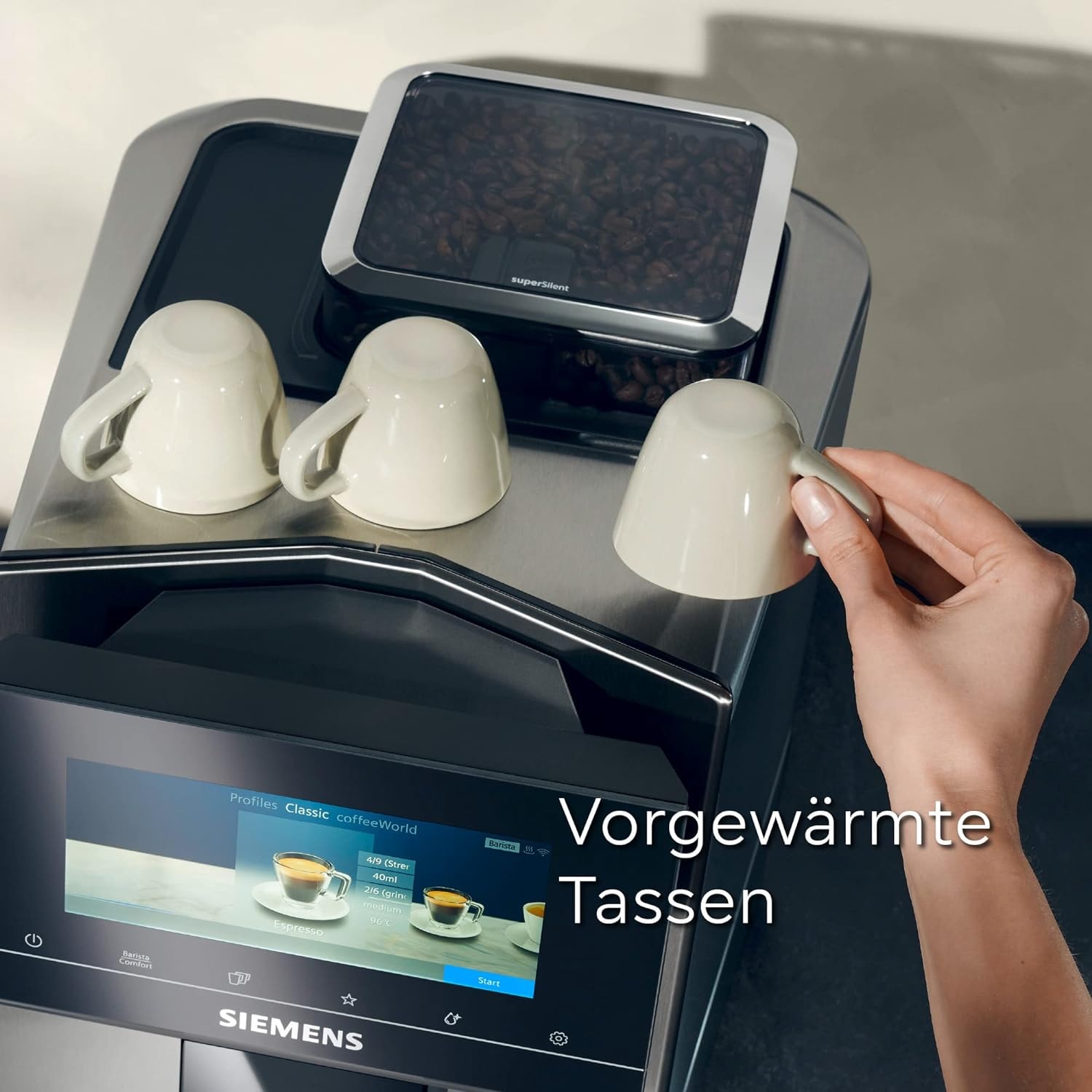 SIEMENS Kaffeevollautomat »EQ900 TQ907D03, intuitives 6,8" TFT-Display, 2 Bohnenbehälter« Barista-Modus, App, Geräuschreduzierung, 10 Profile, edelstahl