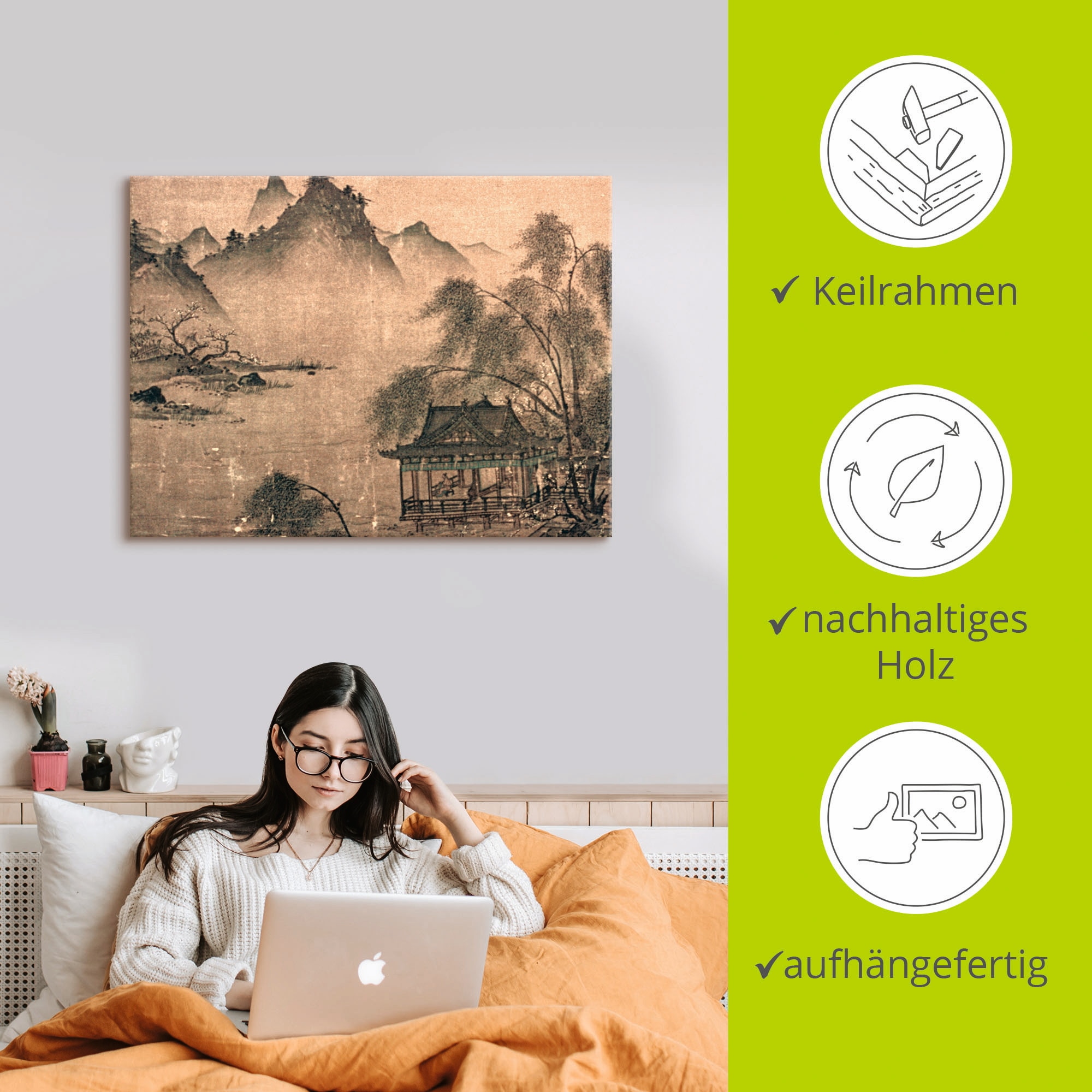 Artland Leinwandbild »Balustrade an der Wasserseite« Asien 1 Stk. tlg. auf Holzrahmen gespannt