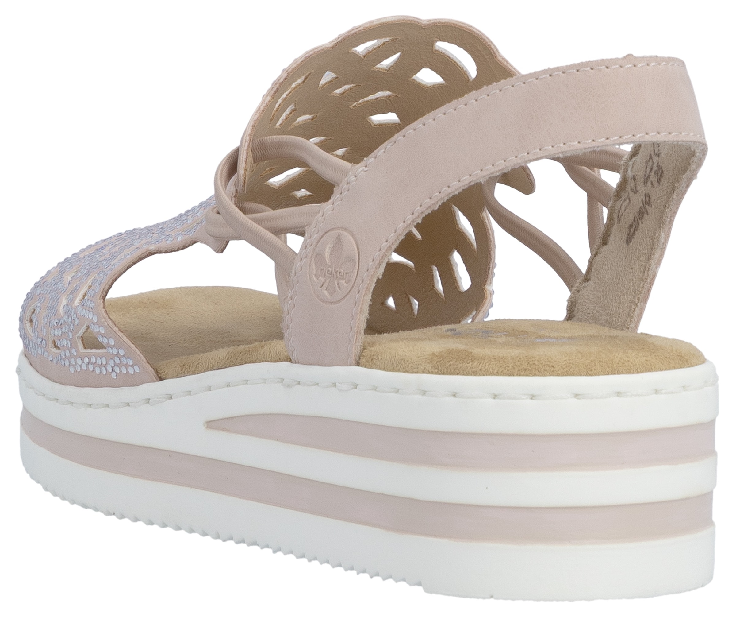 Rieker Keilsandalette  Schlupfsandale, Sommerschuh, Urlaubsschuh mit Glitzersteine