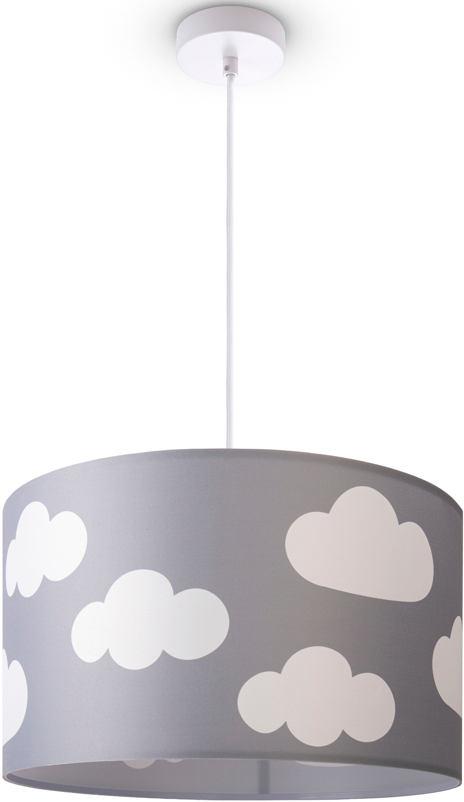 E27 Rund Jahren Garantie Wolken »Hugo Stoff Lampenschirm Pendellampe kaufen 3 XXL Kinderzimmer Pendelleuchte online Paco Himmel Home | Cosmo«, mit