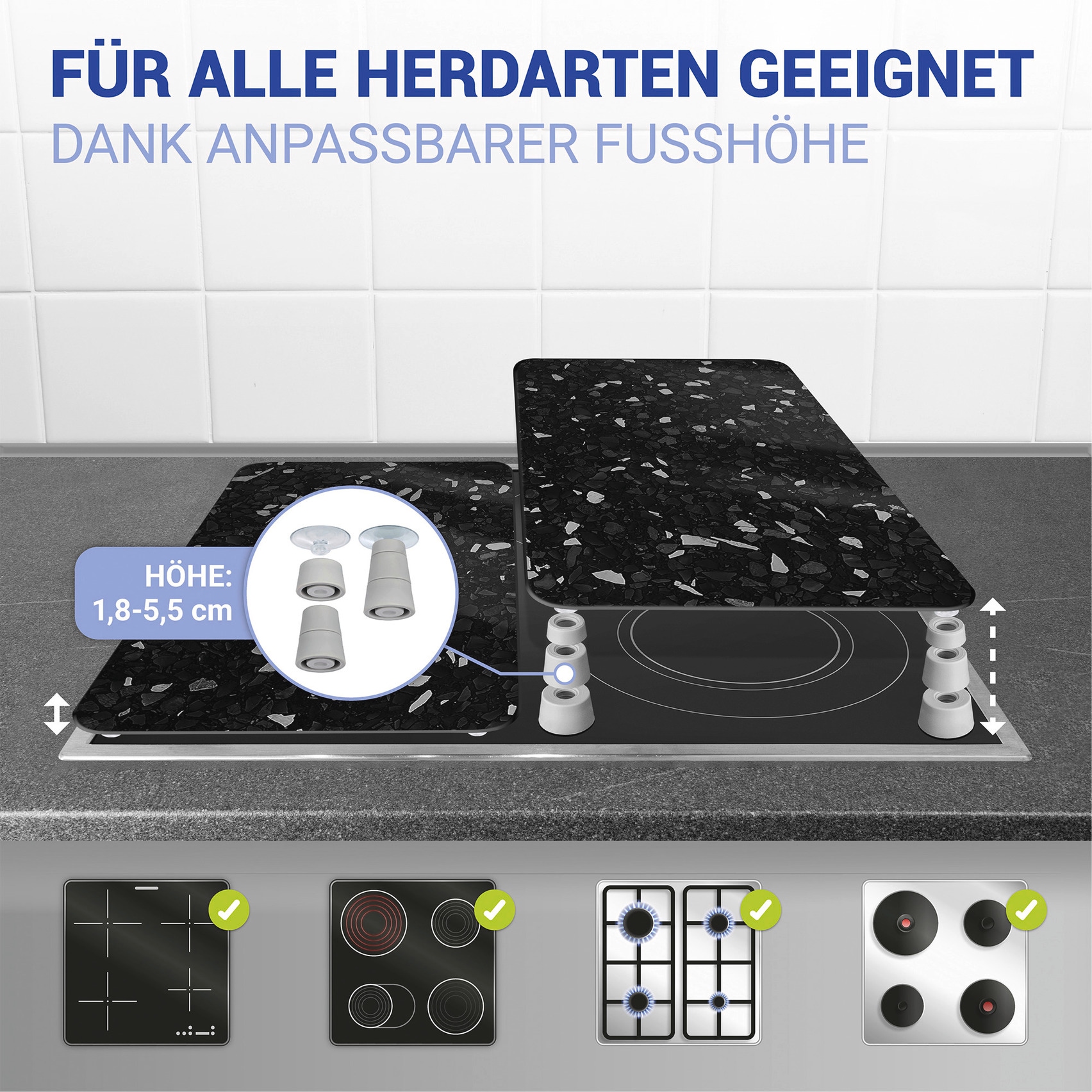 WENKO Herd-Abdeckplatte »Universal Modell Terrazzo«, (Set, 2 tlg.), Herdabdeckung für alle Herdarten, kratzfest, mit rutschfesten Füßen