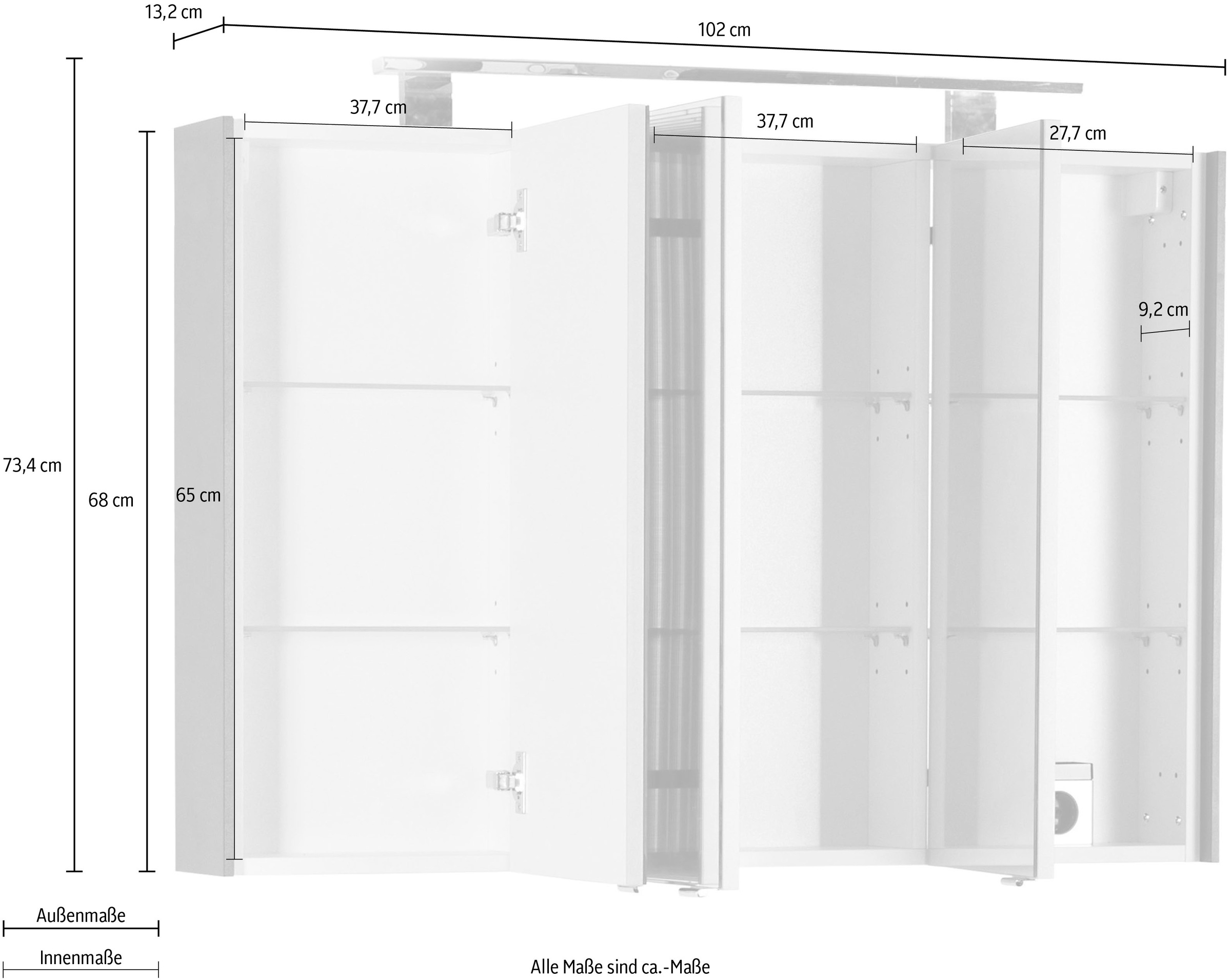 MARLIN Spiegelschrank »3400«, Breite 102 cm mit 3 Jahren XXL Garantie | Spiegelschränke
