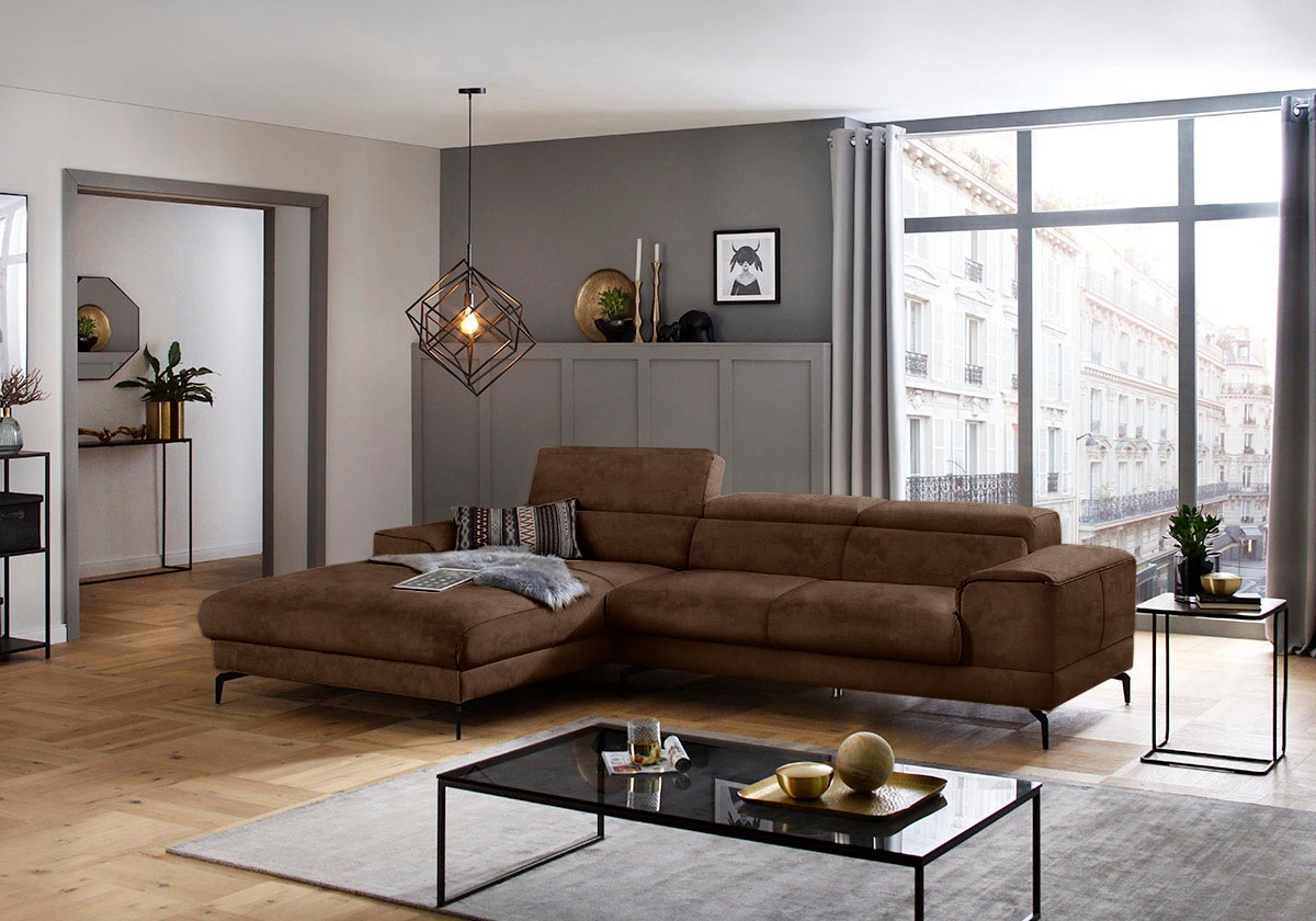 W.SCHILLIG Ecksofa »piedroo, Designsofa mit tollem Sitzkomfort, L-Form«, Kopfteilverstellung, wahlweise mit Sitztiefenverstellung, Breite 303cm