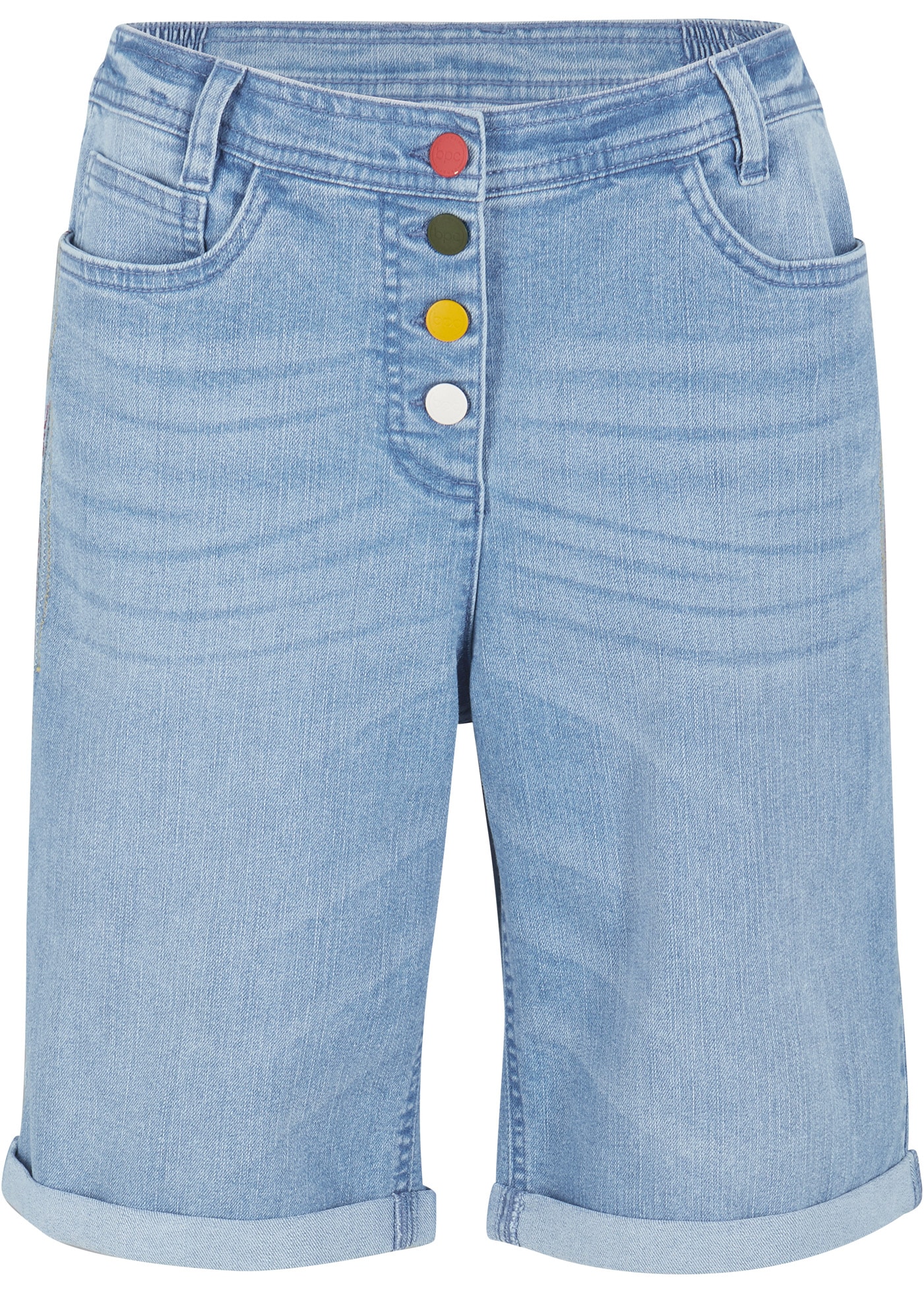 bonprix Bermudas  aus Baumwolle, Polyester und Elasthan, regular fit, mit Stickerei