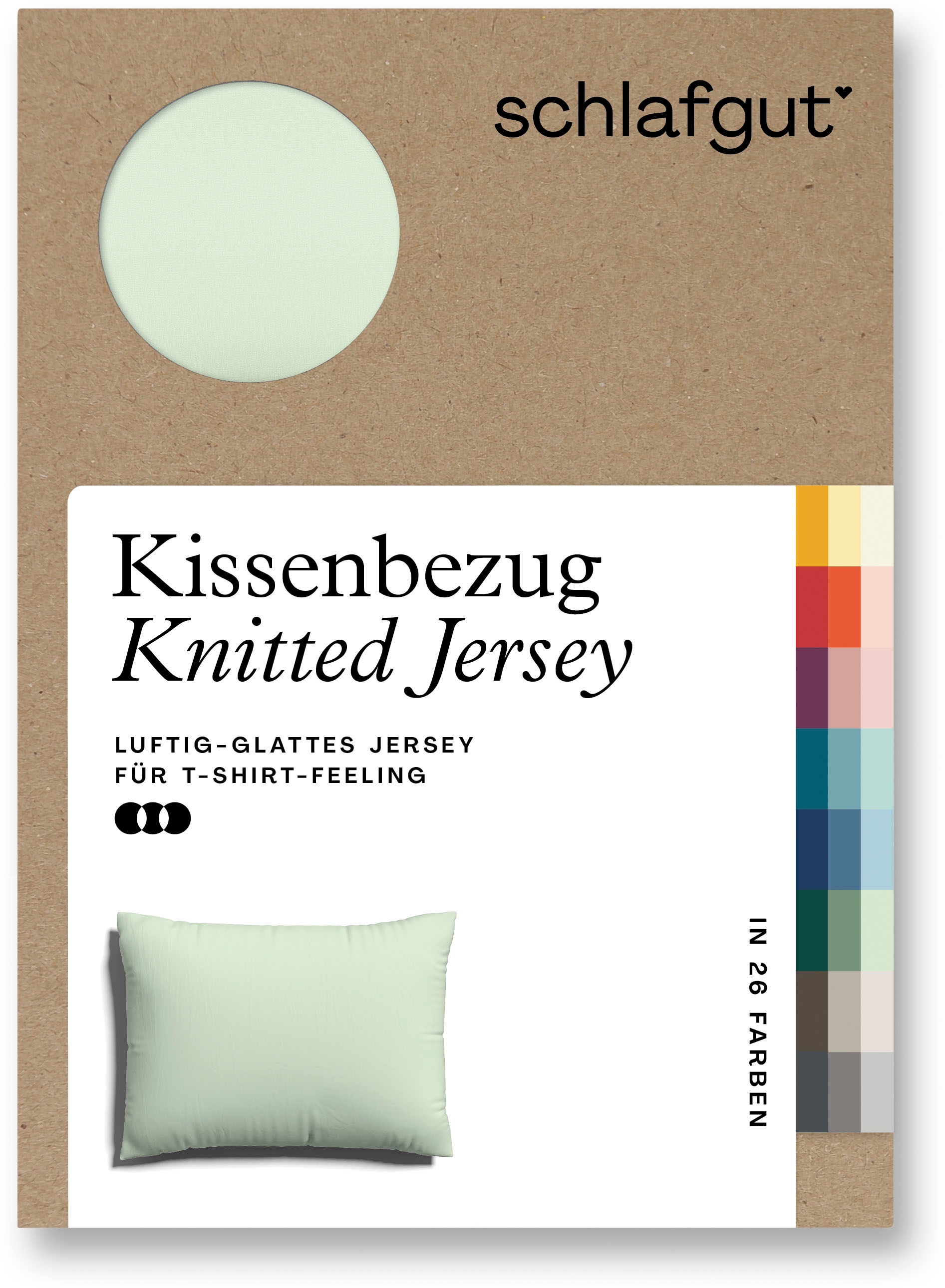 Schlafgut Kissenbezug »Knitted Jersey aus Bio-Baumwolle mit Elasthan, bügelfrei,«, (1 St.), besonders fein gestrickt, Kissenhülle mit farbigem Reißverschluss