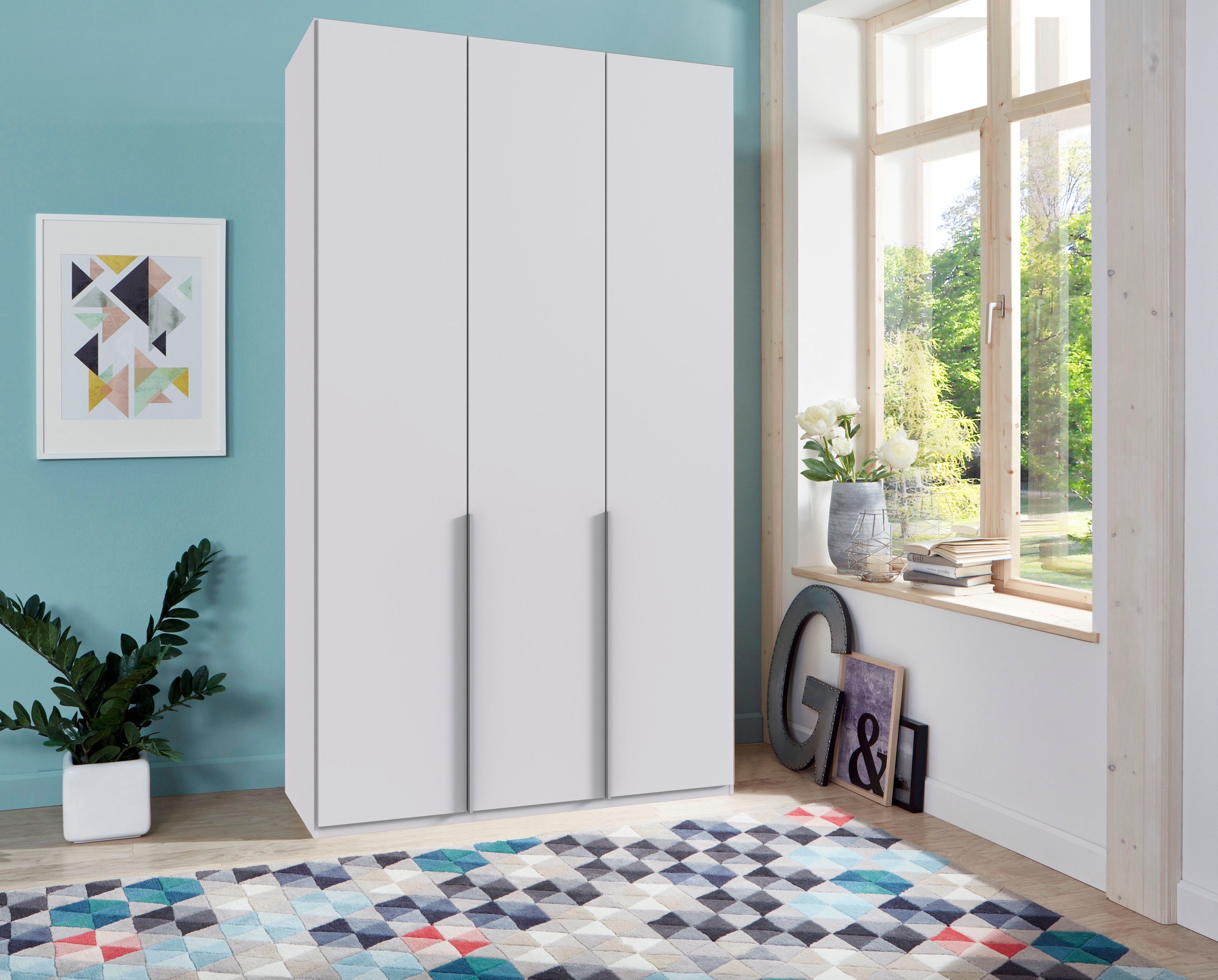 Wimex Kleiderschrank »Mugano, in 5 Breiten und 2 Höhen, Made in Germany«, (in Basic oder Premium Ausstattung mit 2 weiteren Einlegeböden), mit langen Griffstangen aus Metall, wahlweise mit oder ohne Spiegel