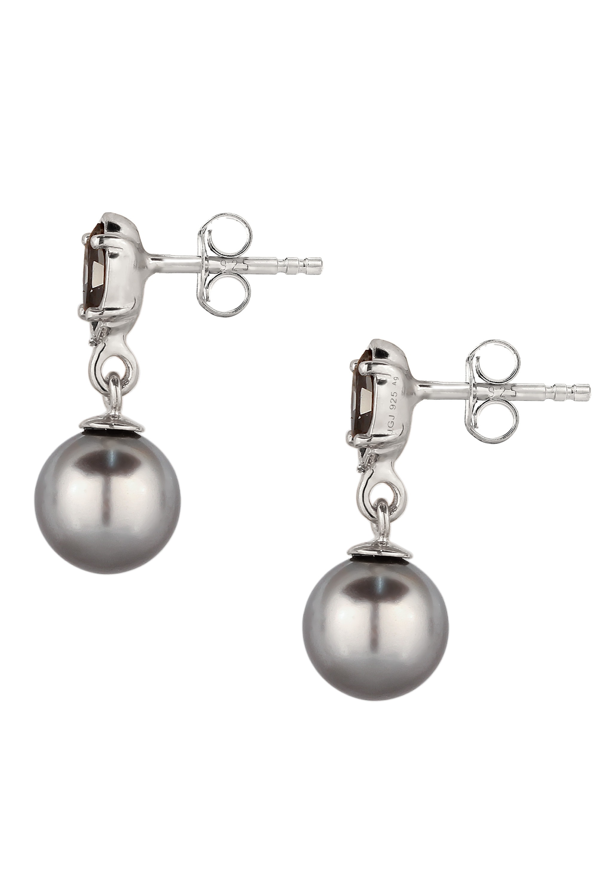 Elli Paar Ohrstecker »Ohrringe Ohrstecker Kristall Schwarz Synthetische Perle Grau 925 Sterling Silber«