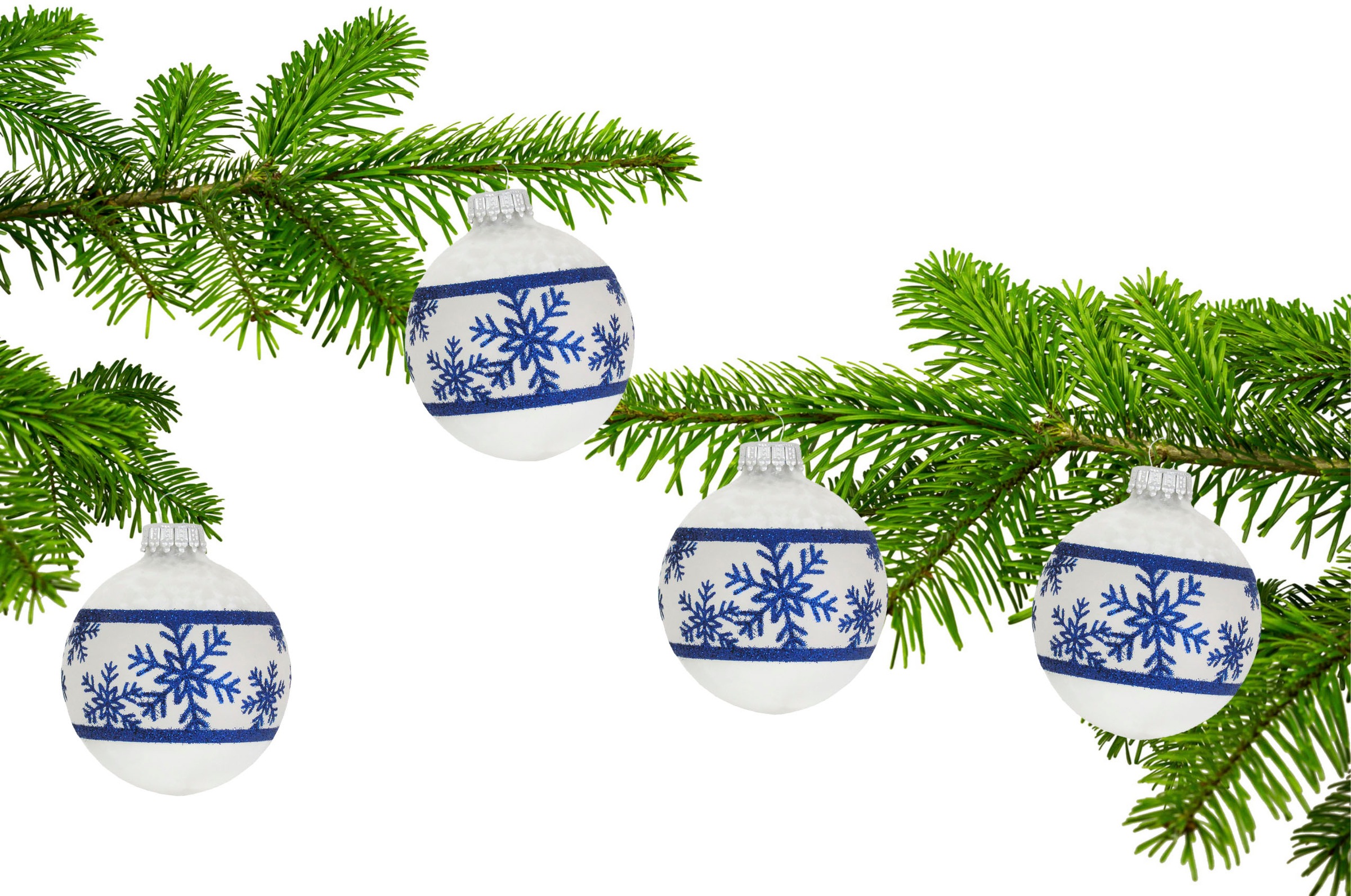 Krebs Glas Lauscha Weihnachtsbaumkugel »Schneeflockenband«, (Set, 4 St.), Weihnachtsdeko, Christbaumschmuck, Christbaumkugeln aus Glas