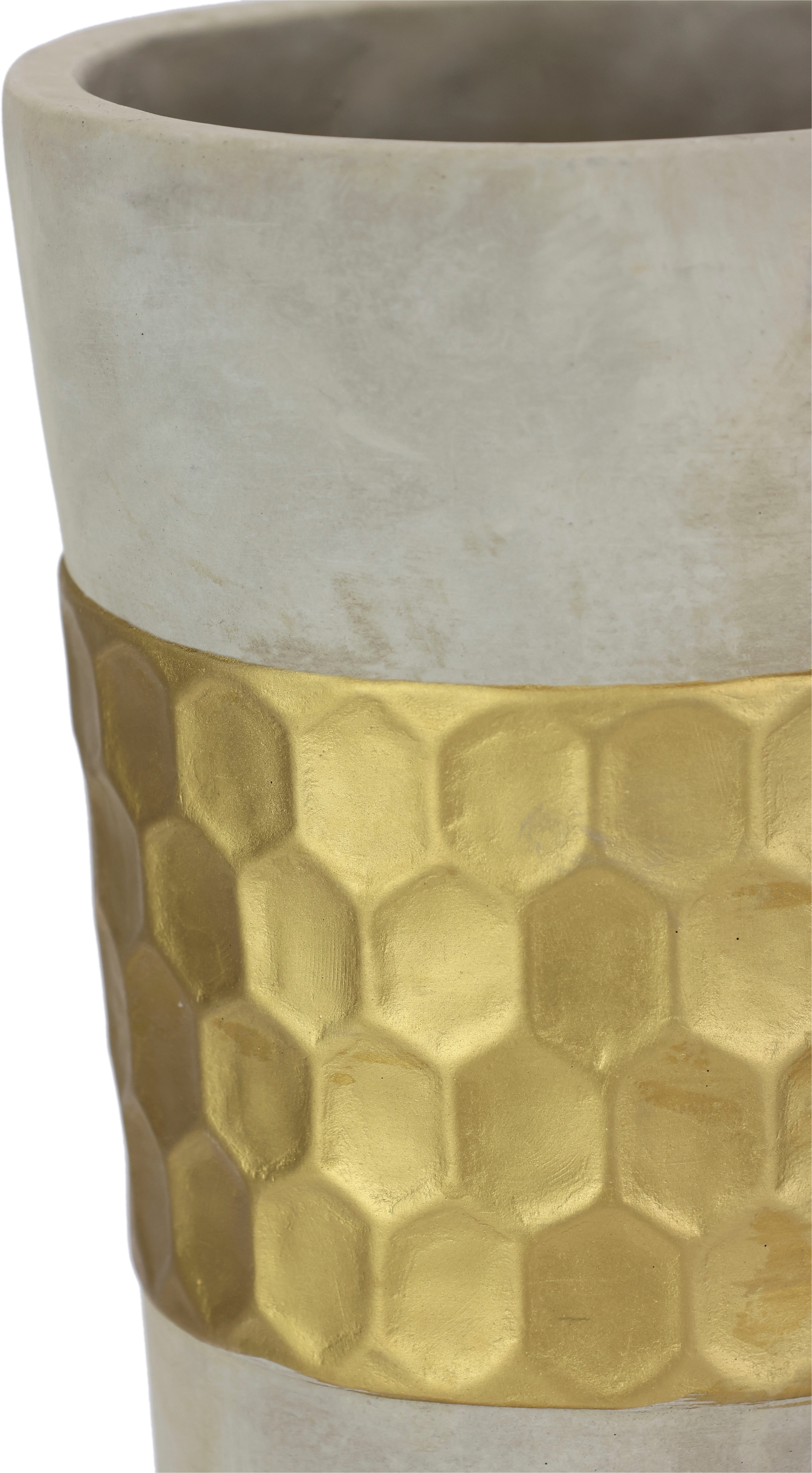 I.GE.A. Dekovase »Goldverzierte Blumenvase«, (1 St.), Vase Zylindervase mit goldener Struktur grau gold Betonoptik Tischvase